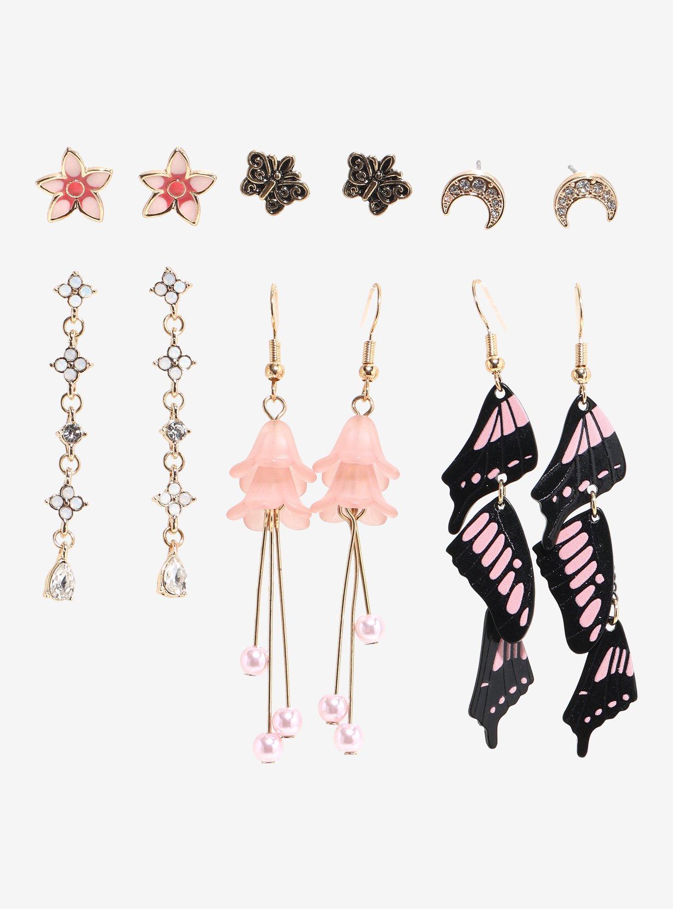Thorn & Fable Pink Moth Floral Earring Set, , hi-res