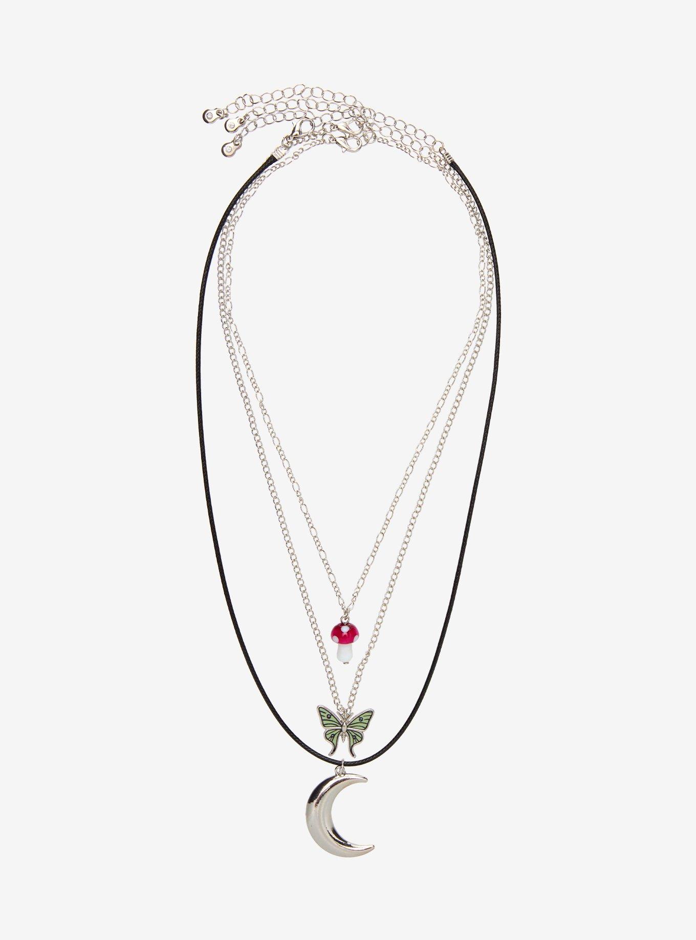 Thorn & Fable Crescent Moon Mushroom Butterfly Necklace Set, , hi-res
