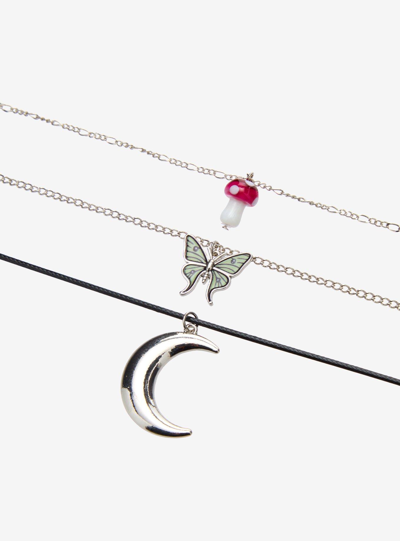 Thorn & Fable Crescent Moon Mushroom Butterfly Necklace Set, , alternate