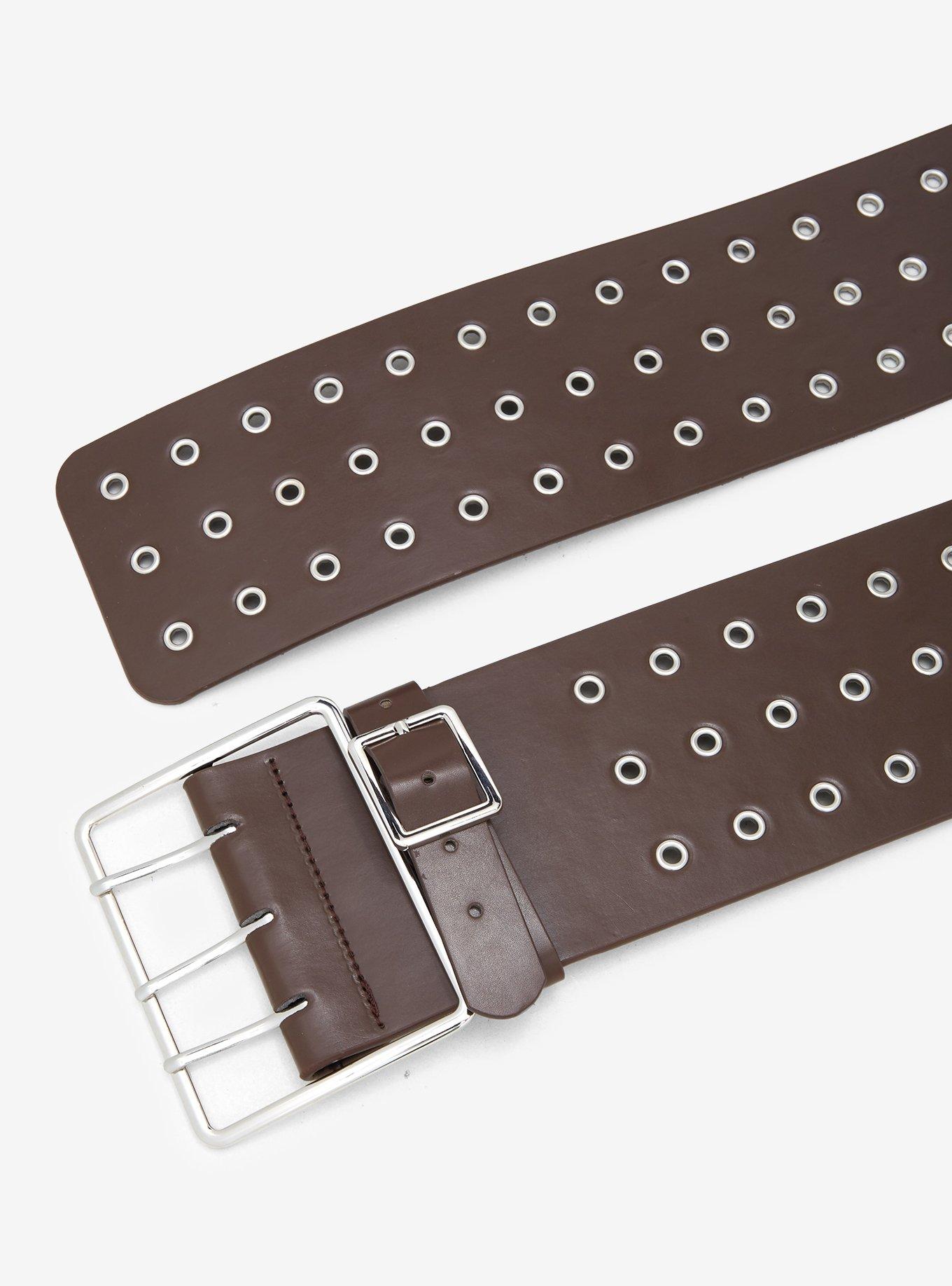 Brown Grommet Wide Belt, , hi-res