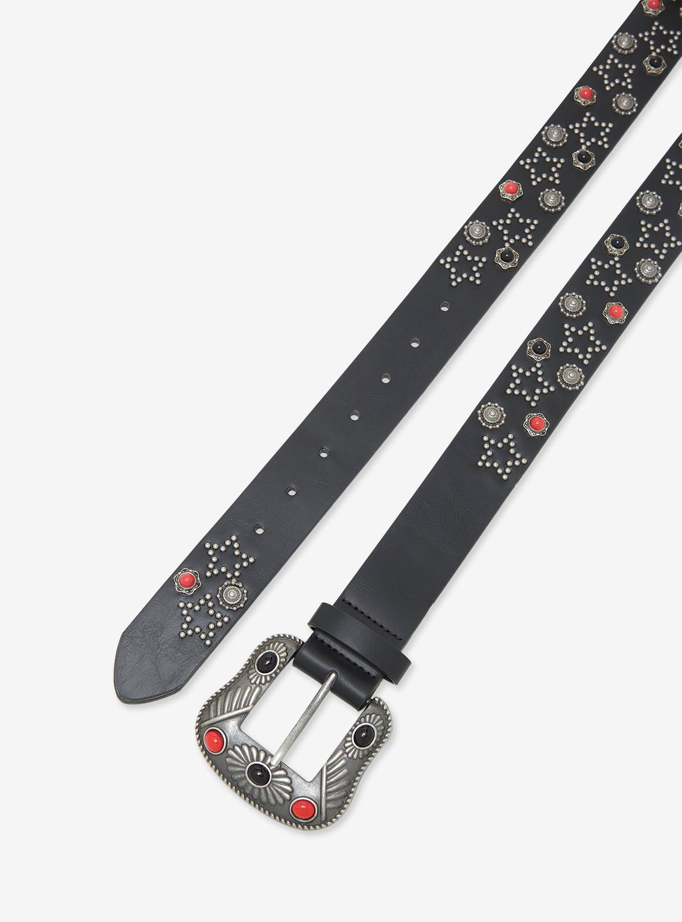 Black & Red Stone Star Stud Belt, , hi-res