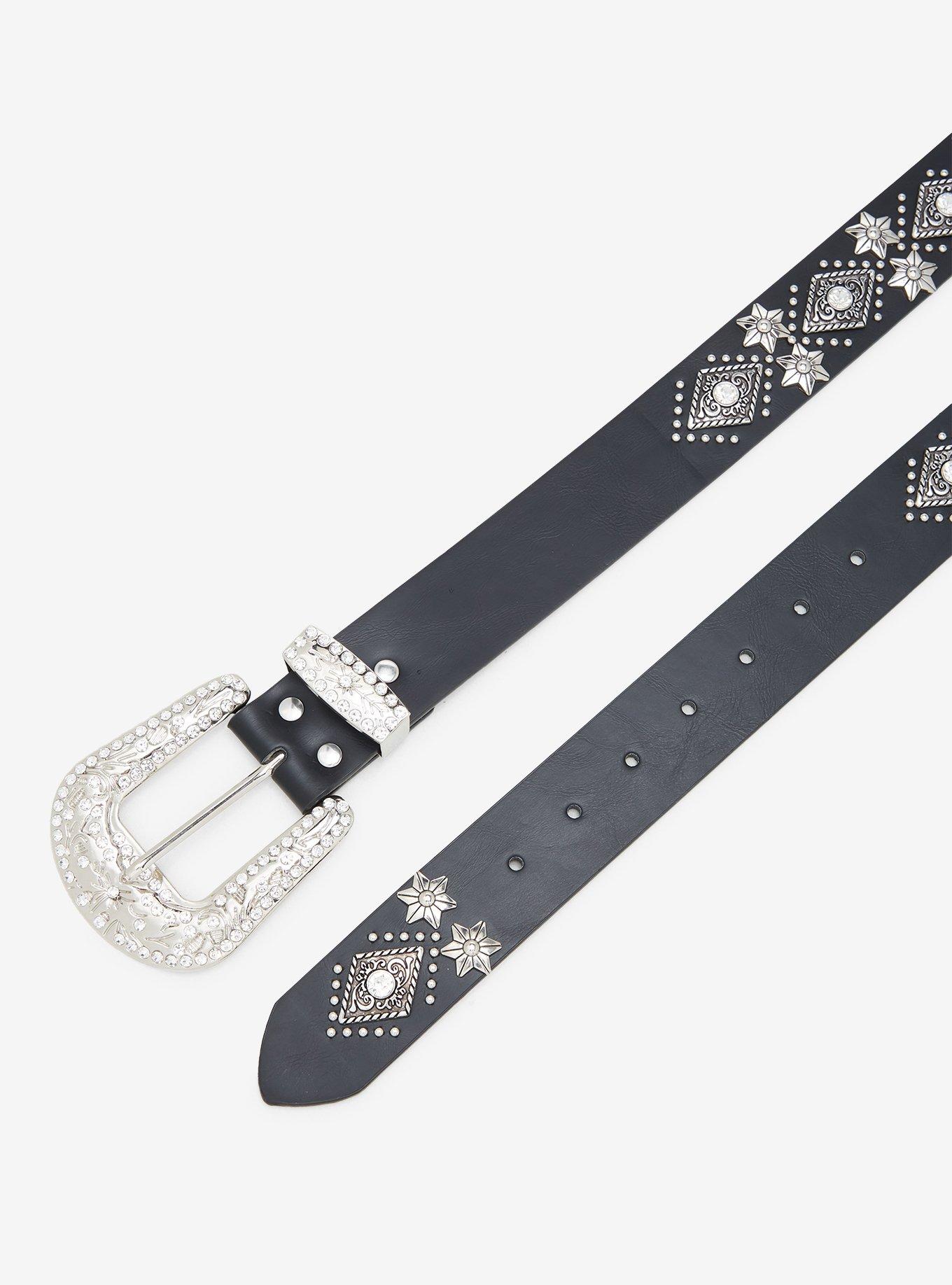 Black Flower Diamond Bling Belt, , hi-res