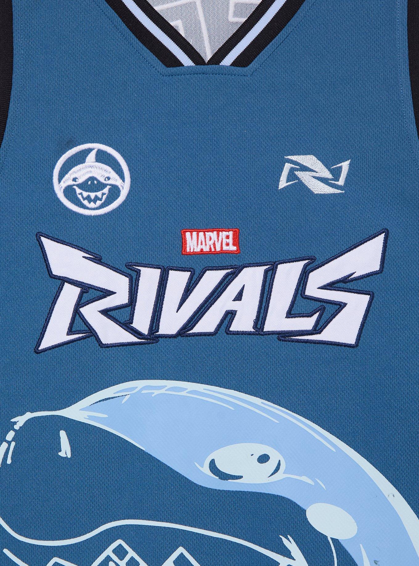 Marvel Rivals Jeff the Land Shark Basketball Jersey &mdash; BoxLunch Exclusive, BLUE, alternate