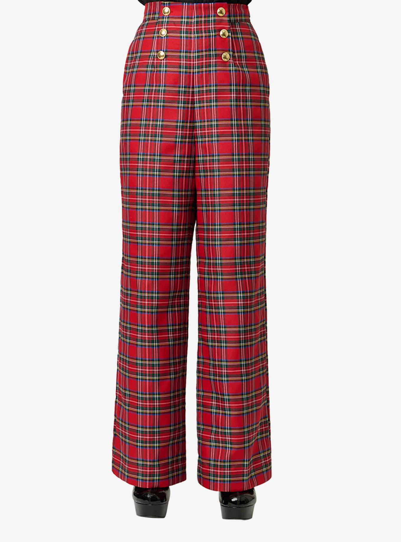 Smak Parlour Red Plaid Wide Leg Sailor Pants, , hi-res
