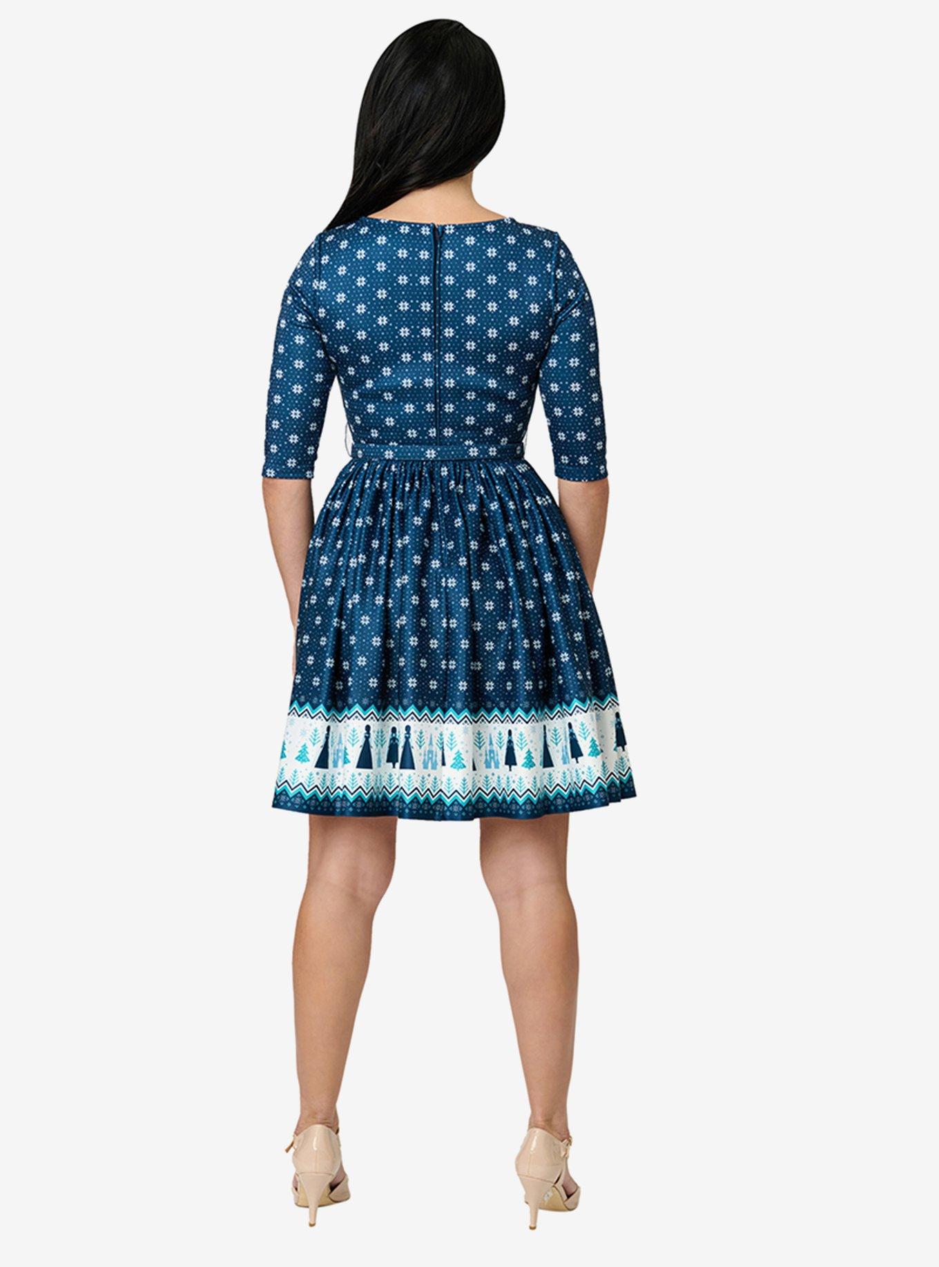 Disney's Frozen Collection by Unique Vintage Fair Isle Border Print Stephanie Flare Dress, , hi-res