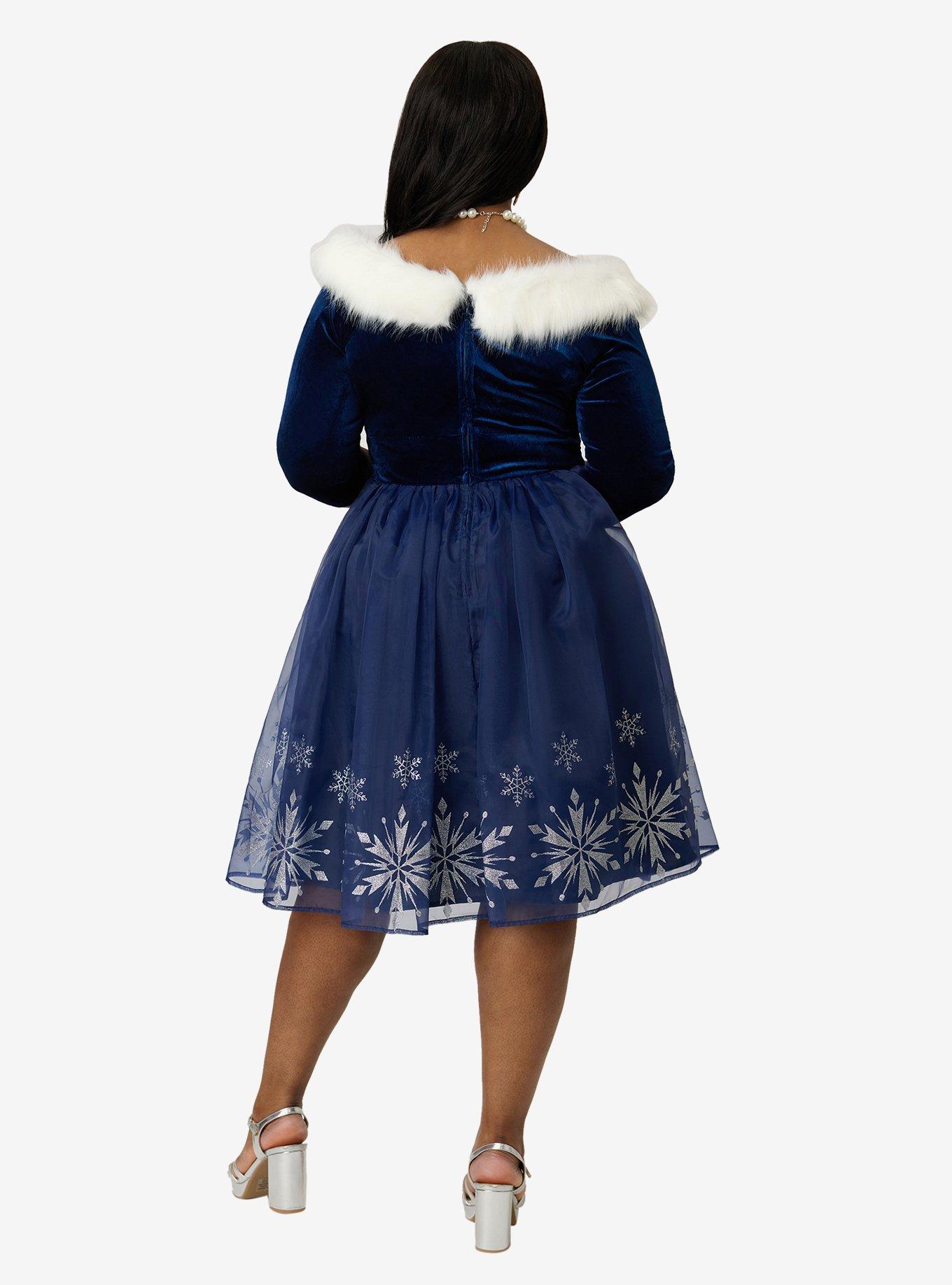 Disney's Frozen Collection by Unique Vintage Plus Size Blue Velvet & Glitter Snow Marceline Swing Dress, , hi-res
