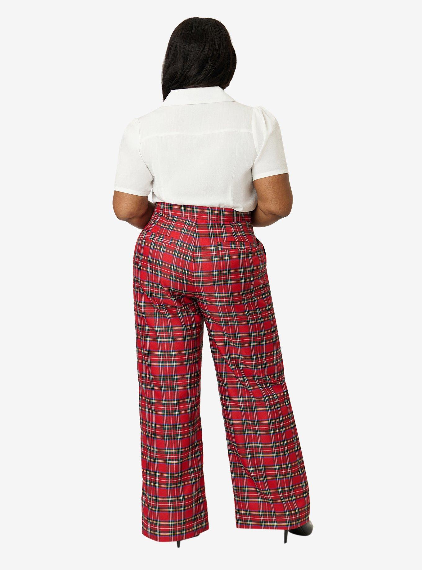 Smak Parlour Plus Size Red Plaid Wide Leg Sailor Pants, , hi-res