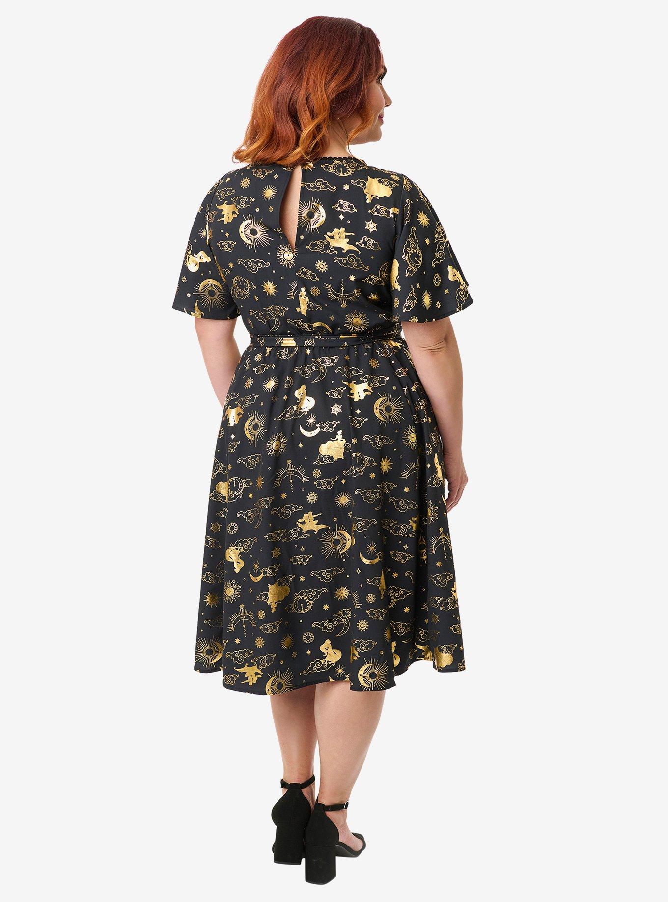 Disney Princess Collection by Unique Vintage Plus Size Gold Princess Celestial Swing Dress, , hi-res