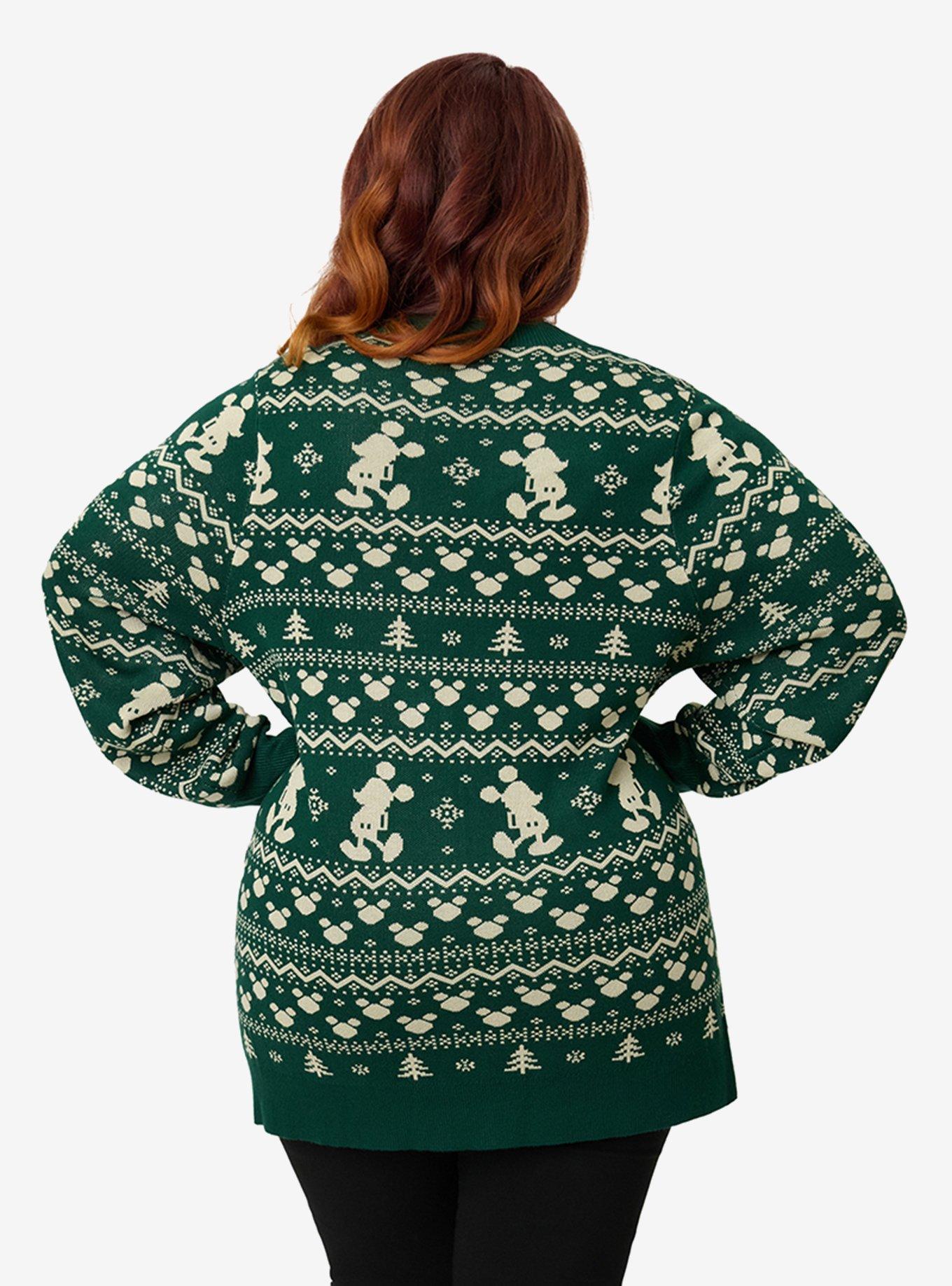 Disney Holiday Collection by Unique Vintage Plus Size Green Winter Mickey Fair Isle Cardigan, , hi-res