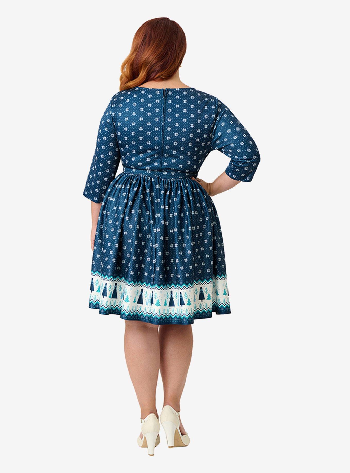 Disney's Frozen Collection by Unique Vintage Plus Size Fair Isle Border Print Stephanie Flare Dress, , hi-res