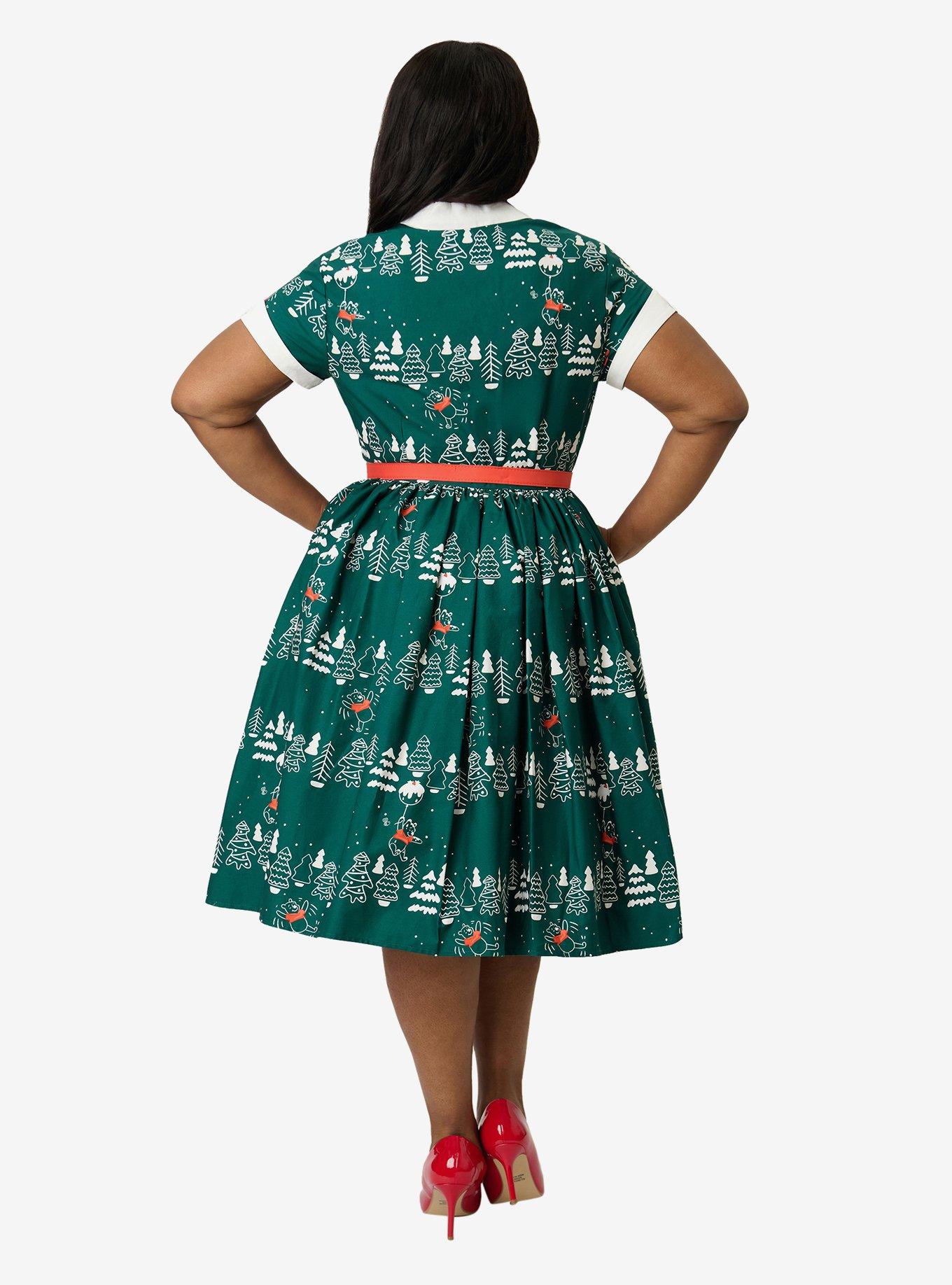 Disney Holiday Collection by Unique Vintage Plus Size Winnie The Pooh Belted Alexis Swing Dress, , hi-res