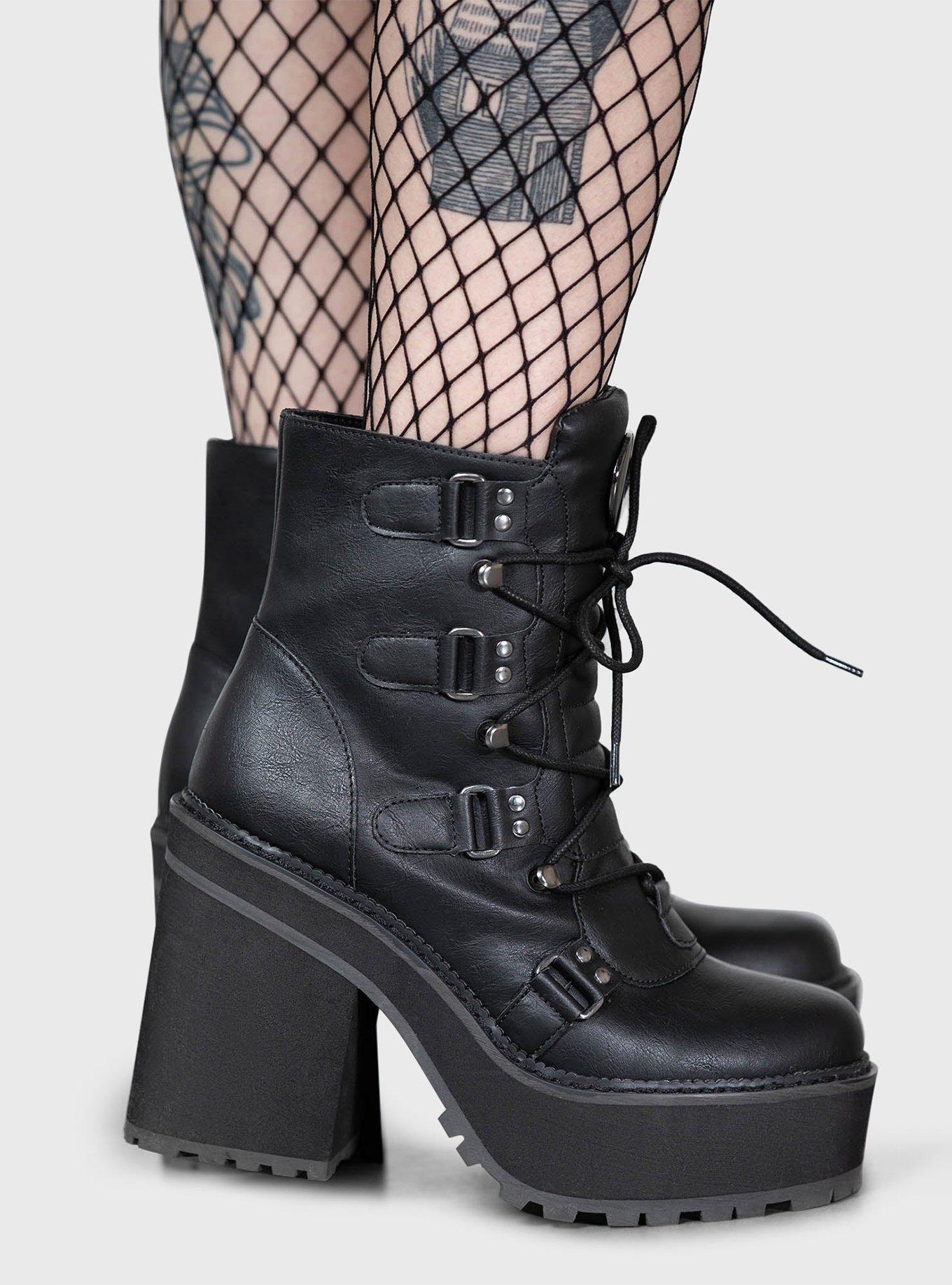 KIHILIST Black Broom Rider Heel Boots, BLACK, alternate