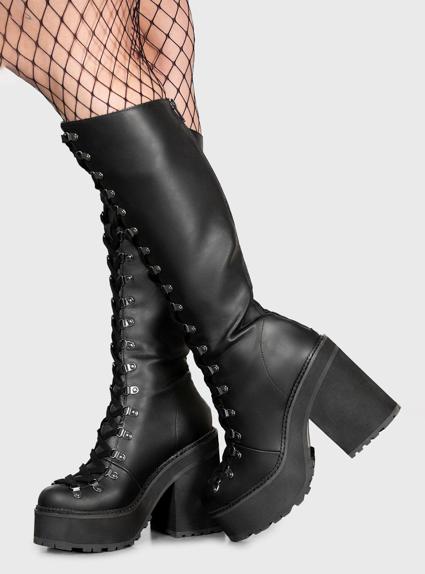 KIHILIST Black Knee-High Heel Boots, , hi-res