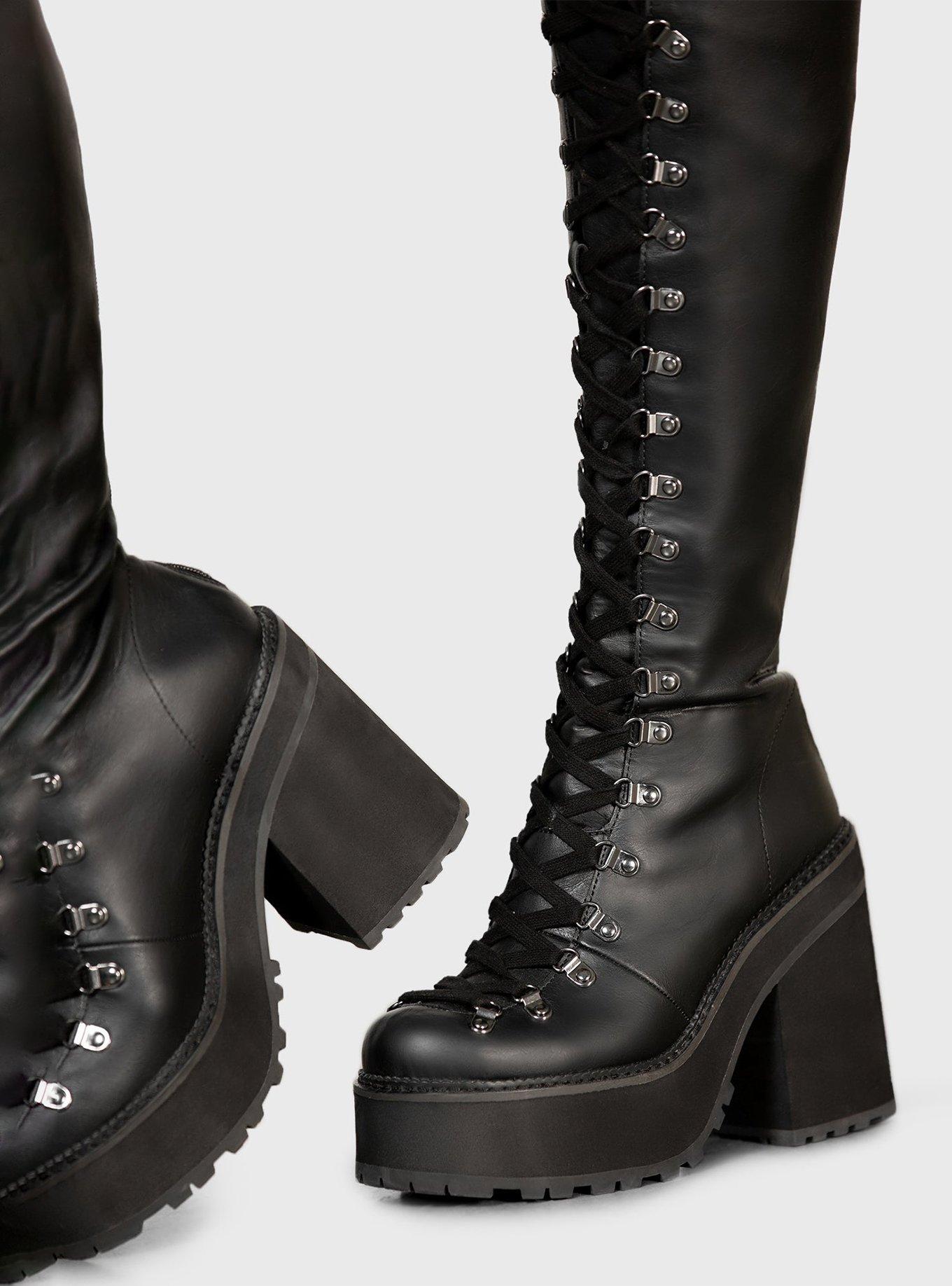 KIHILIST Black Knee-High Heel Boots, BLACK, alternate