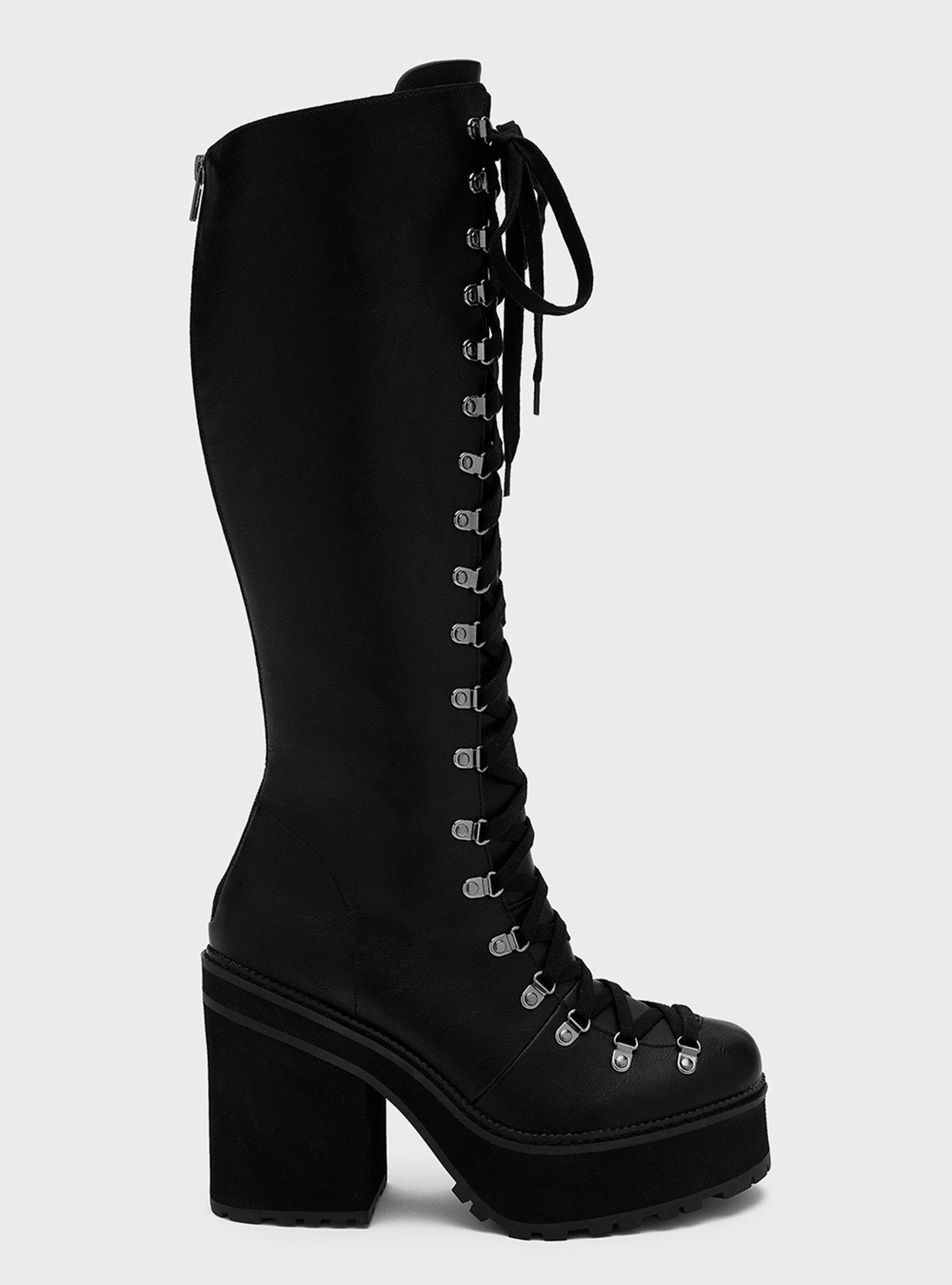 KIHILIST Black Knee-High Heel Boots, BLACK, alternate