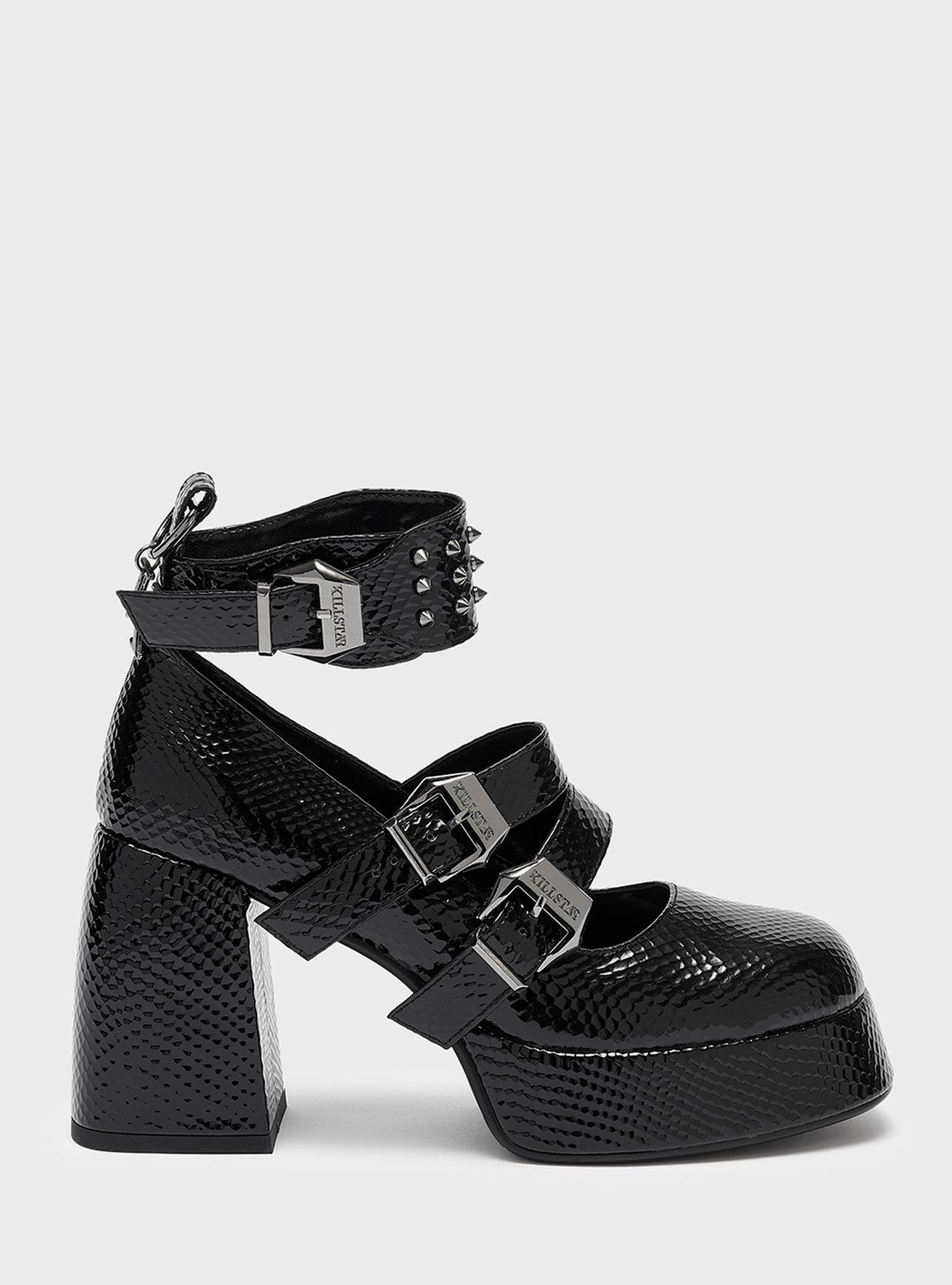 KIHILIST Black Buckle Strap Heels, BLACK, alternate