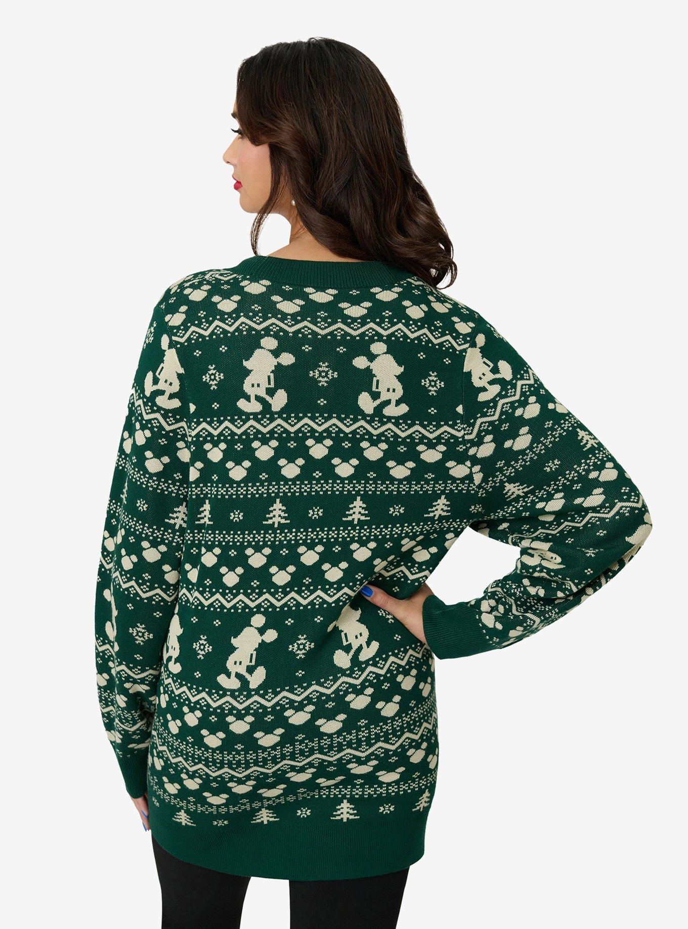 Disney Holiday Collection by Unique Vintage Green Winter Mickey Fair Isle Cardigan, , hi-res