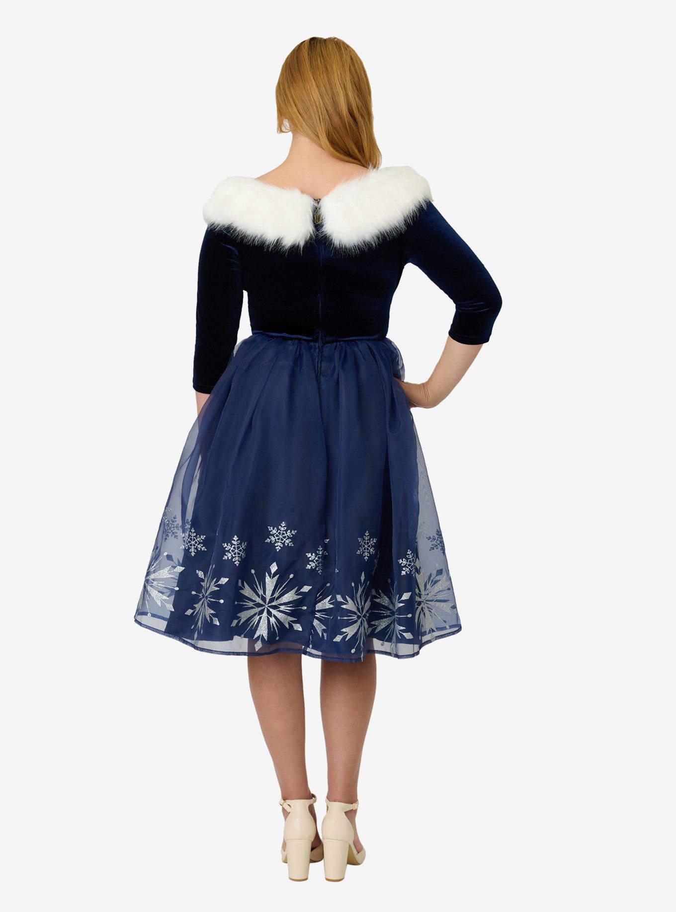 Disney's Frozen Collection by Unique Vintage Blue Velvet & Glitter Snow Marceline Swing Dress, , hi-res