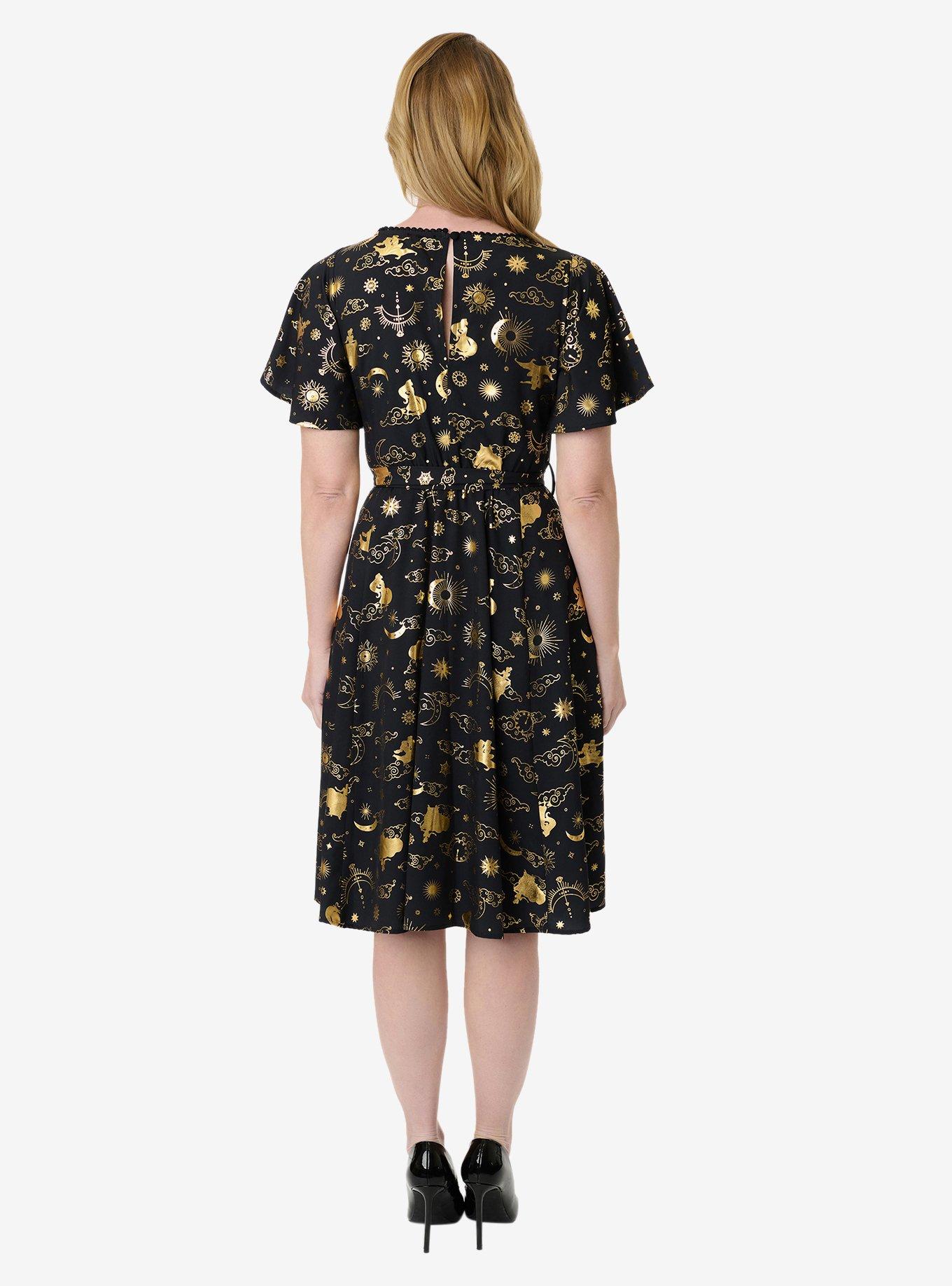 Disney Princess Collection by Unique Vintage Gold Princess Celestial Swing Dress, , hi-res