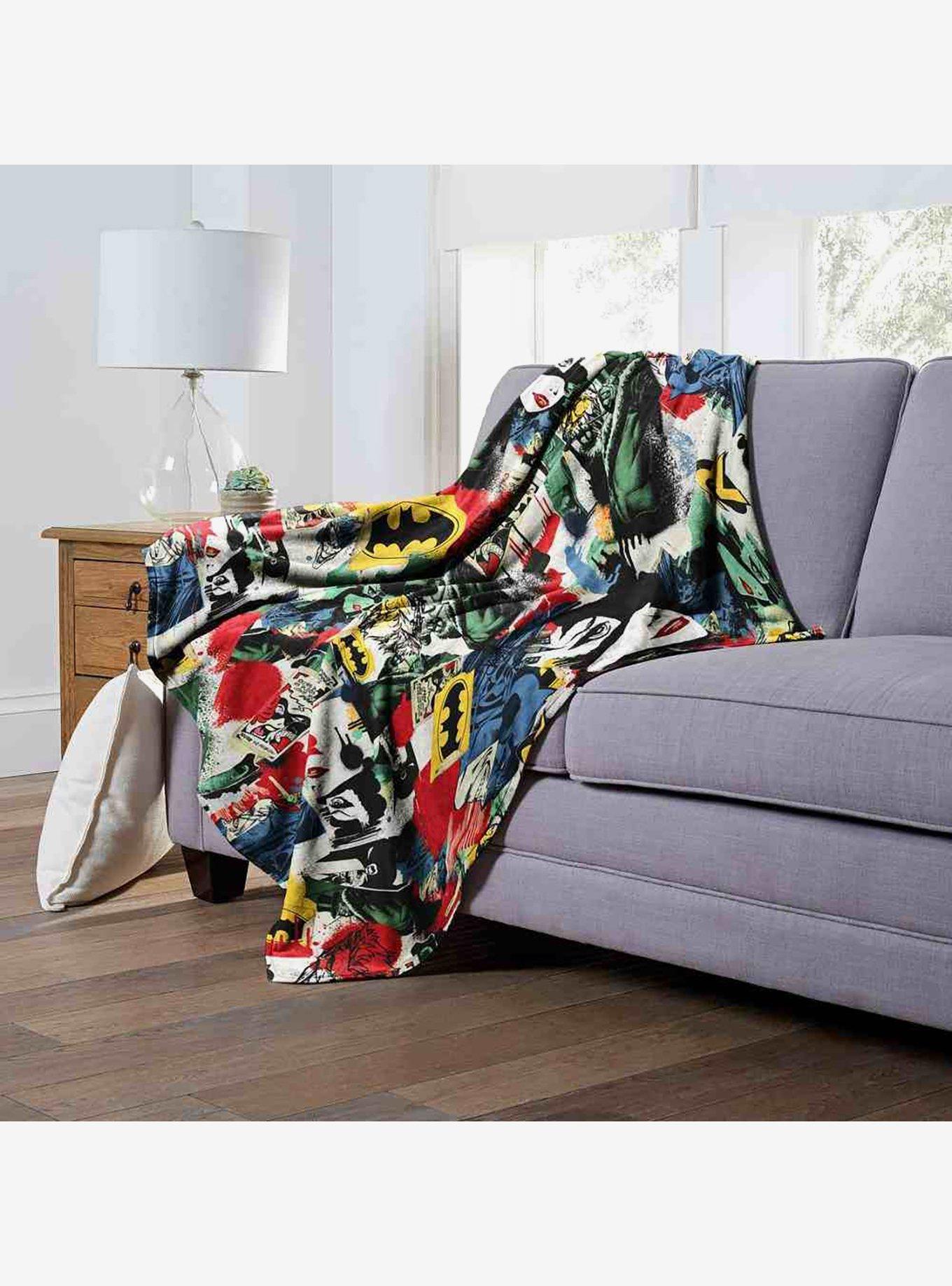 DC Comics Batman Sticker Collage Silk Touch Throw Blanket, , alternate