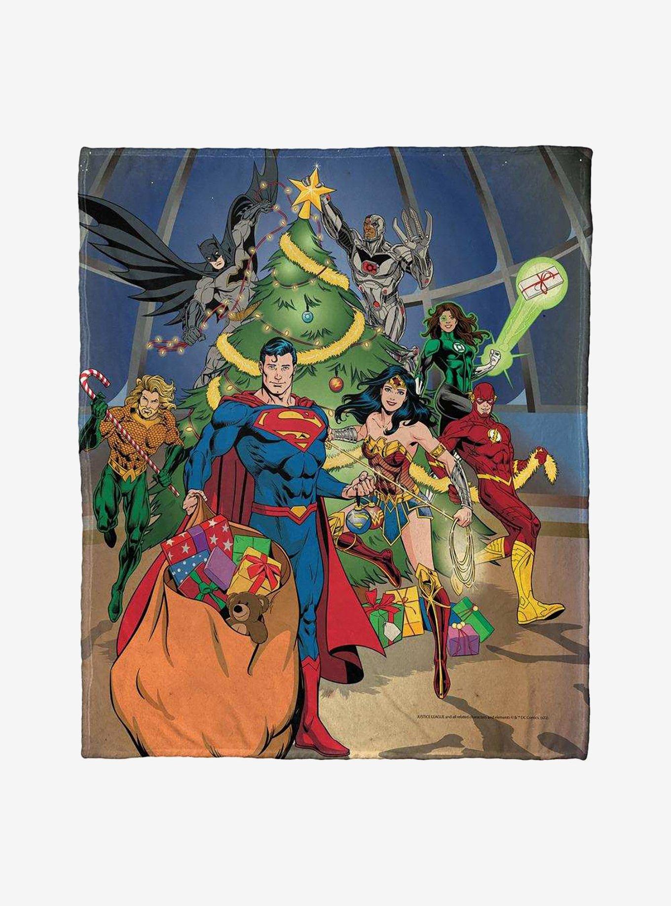 Justice League Holiday Team Work Silk Touch Throw Blanket, , hi-res