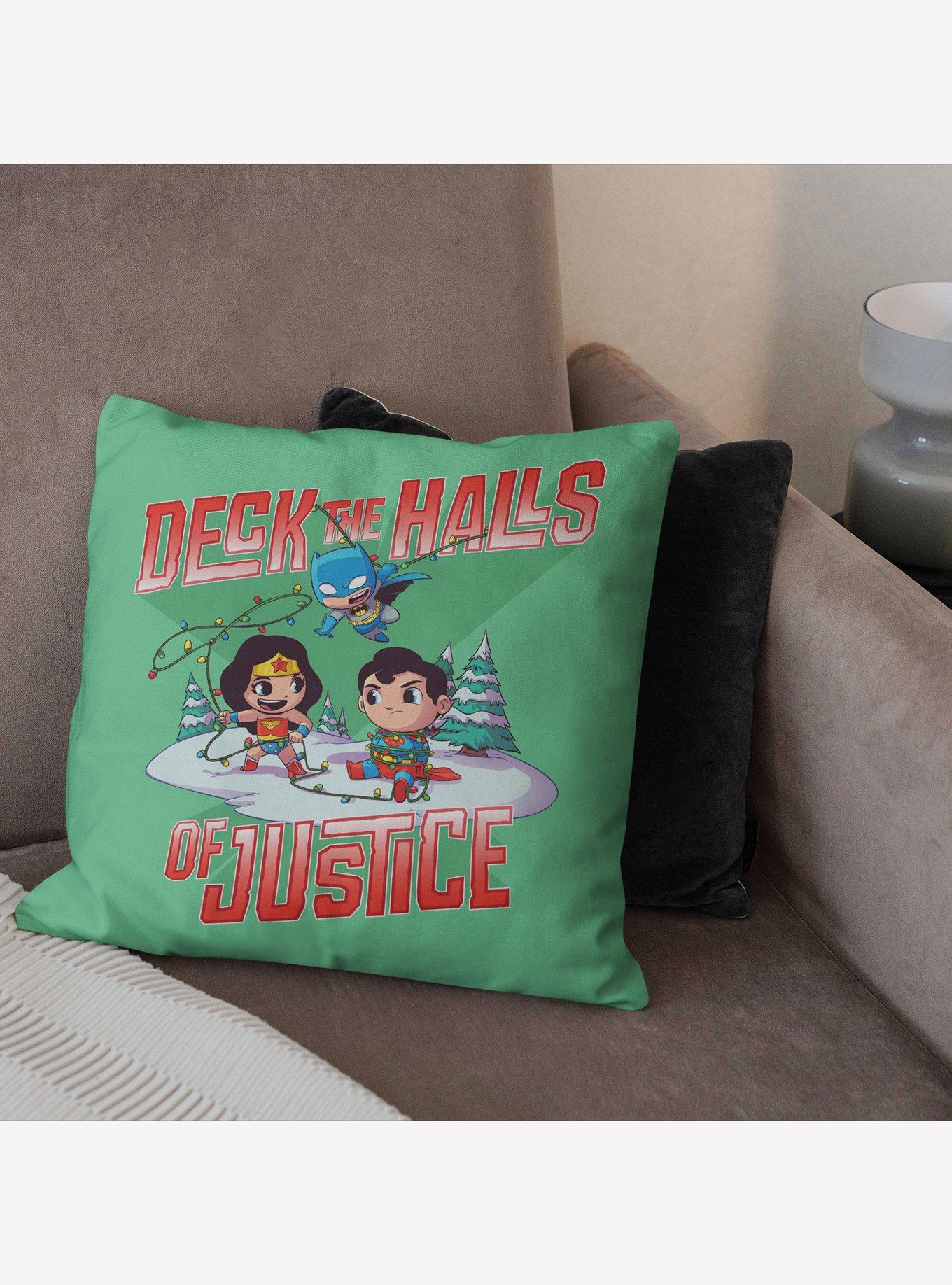 Justice League Deck the Halls of Justice Throw Pillow, , alternate