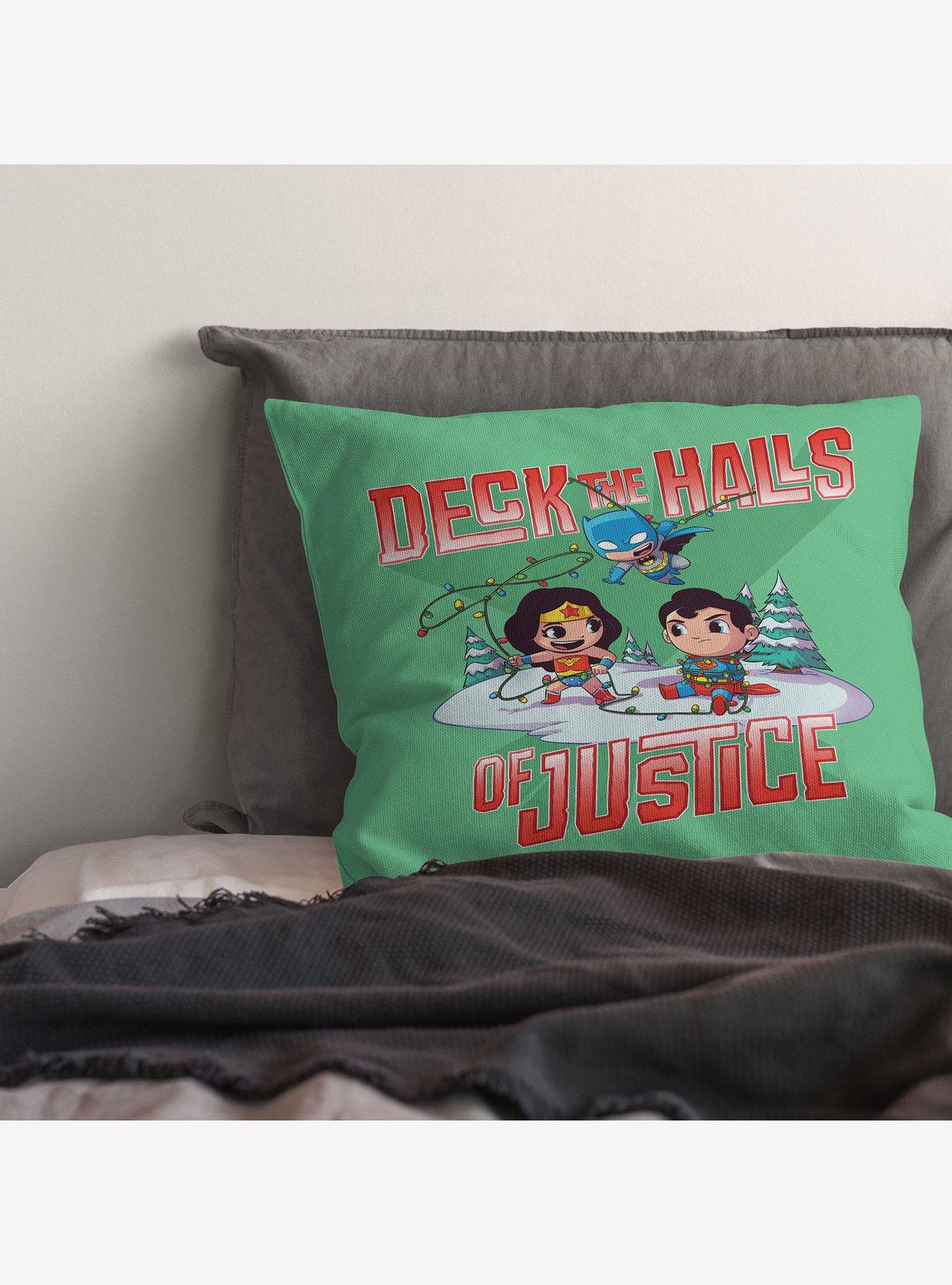 Justice League Deck the Halls of Justice Throw Pillow, , alternate