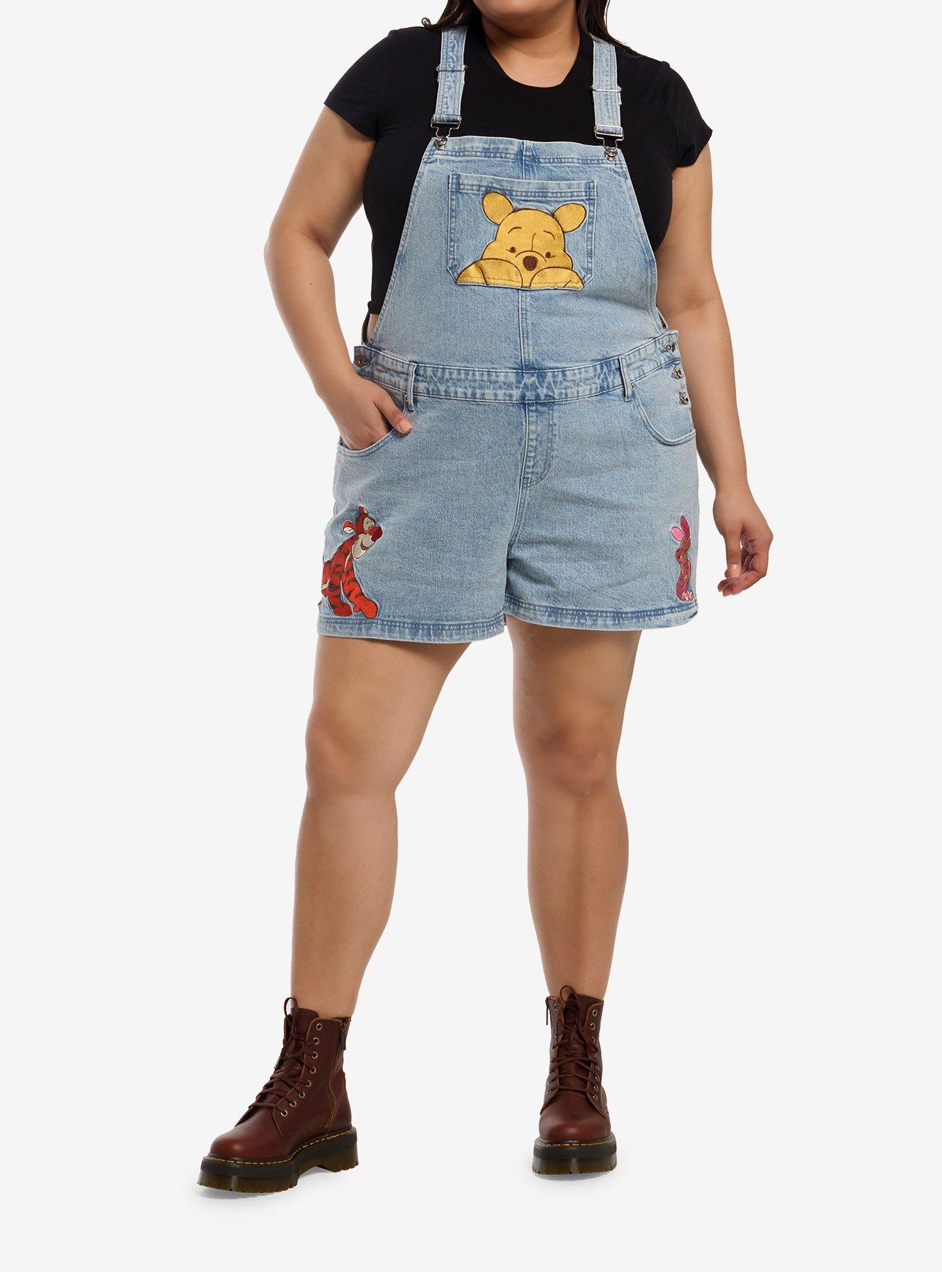 Disney Winnie The Pooh & Friends Girls Denim Shortalls Plus Size, MULTI, alternate