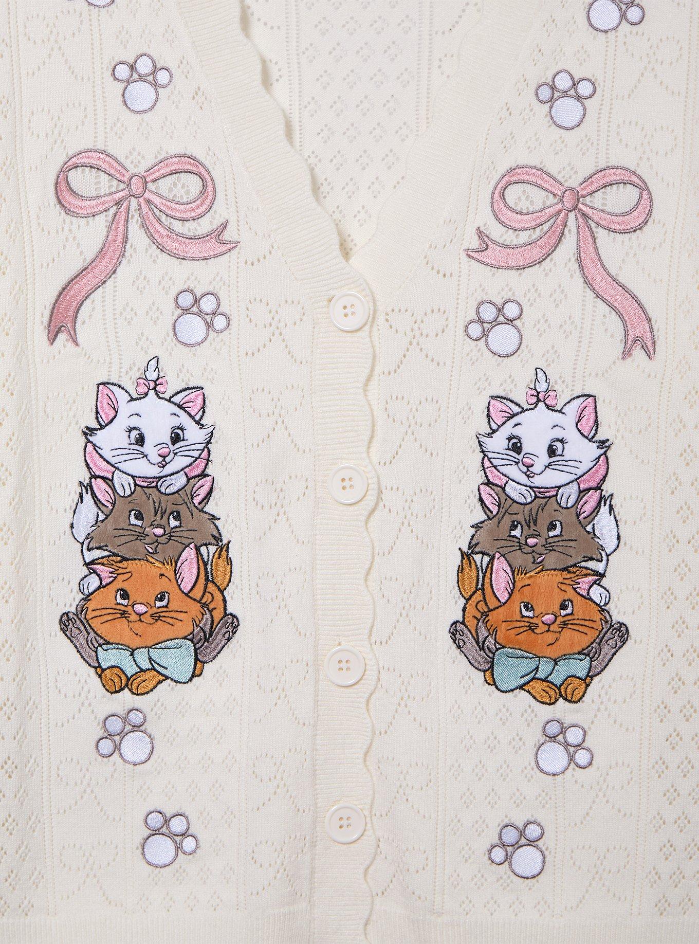 Disney The Aristocats Kittens Pointelle Knit Women's Plus Size Cardigan - BoxLunch Exclusive, CREAM, alternate - view 4