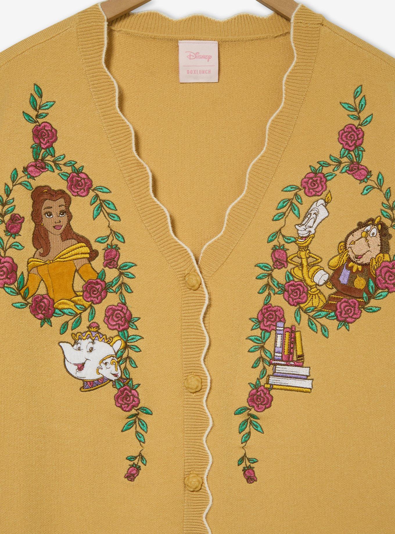 Disney Beauty and the Beast Rose Women's Plus Size Scalloped Cardigan &mdash; BoxLunch Exclusive, MUSTARD, alternate - view 3