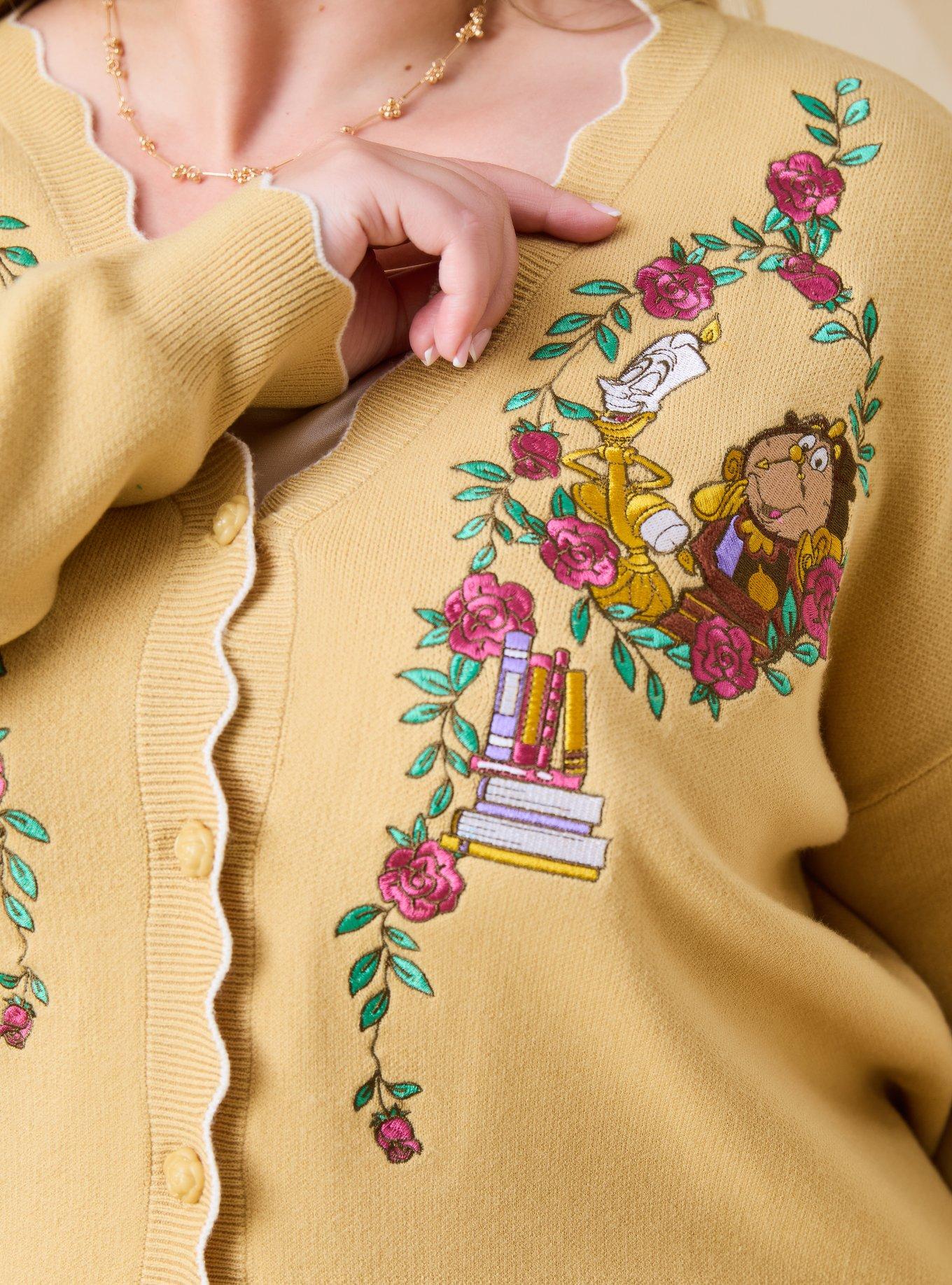 Disney Beauty and the Beast Rose Women's Plus Size Scalloped Cardigan &mdash; BoxLunch Exclusive, MUSTARD, alternate - view 4
