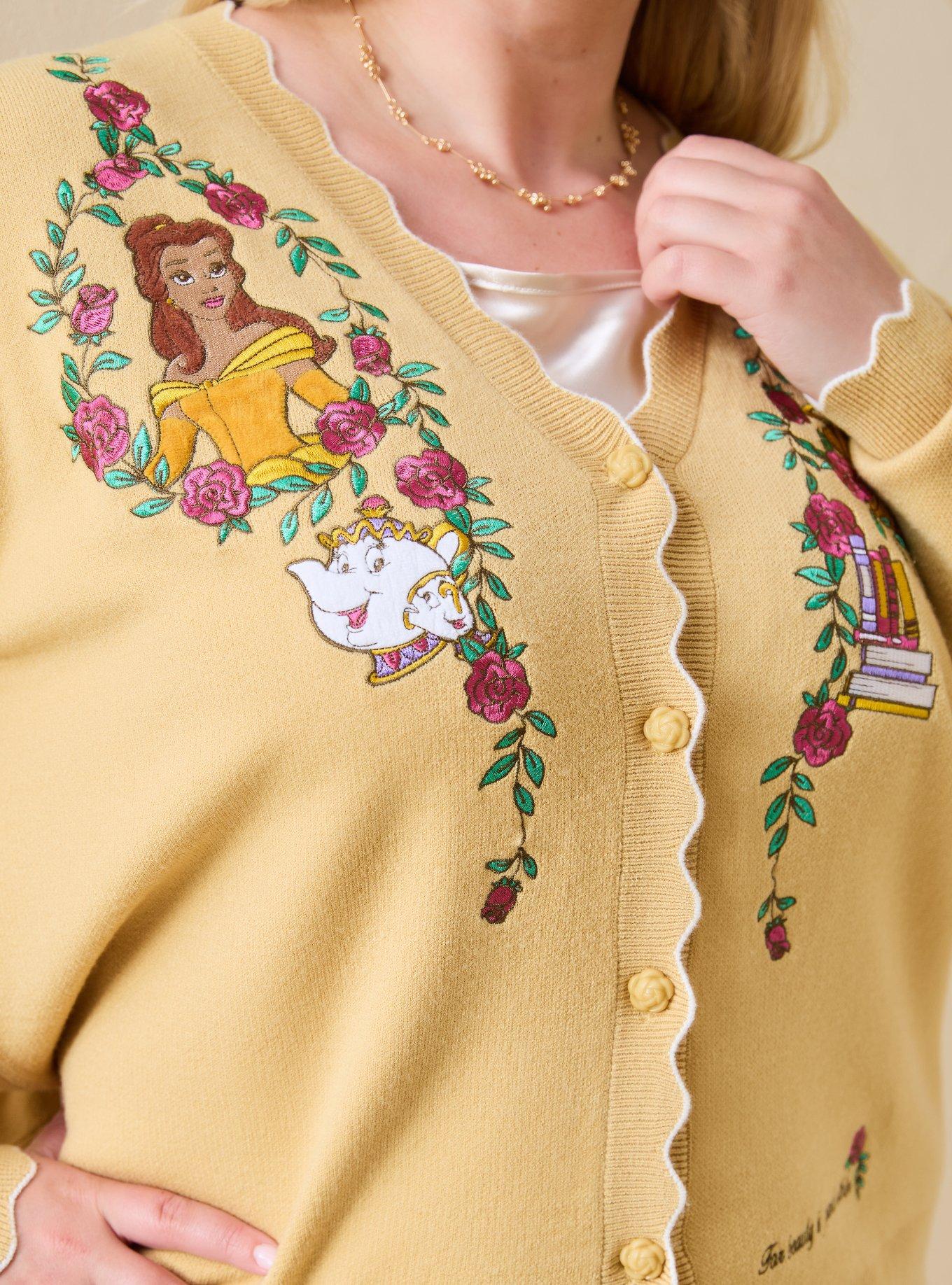 Disney Beauty and the Beast Rose Women's Plus Size Scalloped Cardigan &mdash; BoxLunch Exclusive, MUSTARD, alternate - view 5