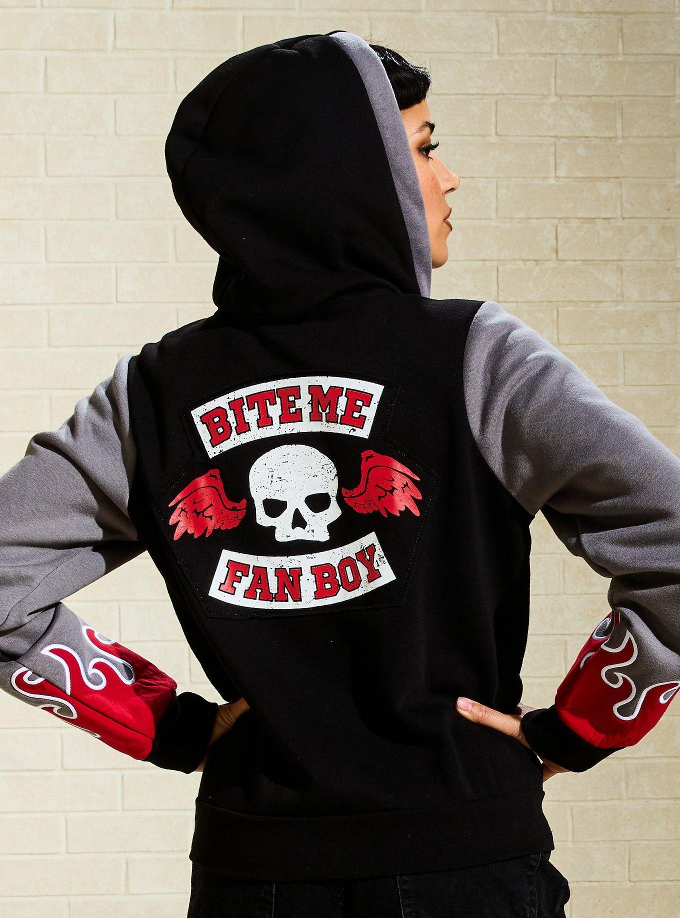 Her Universe DC Comics Supergirl Lobo Bite Me Fanboy Women's Cropped Zippered Hoodie - BoxLunch Exclusive, , hi-res