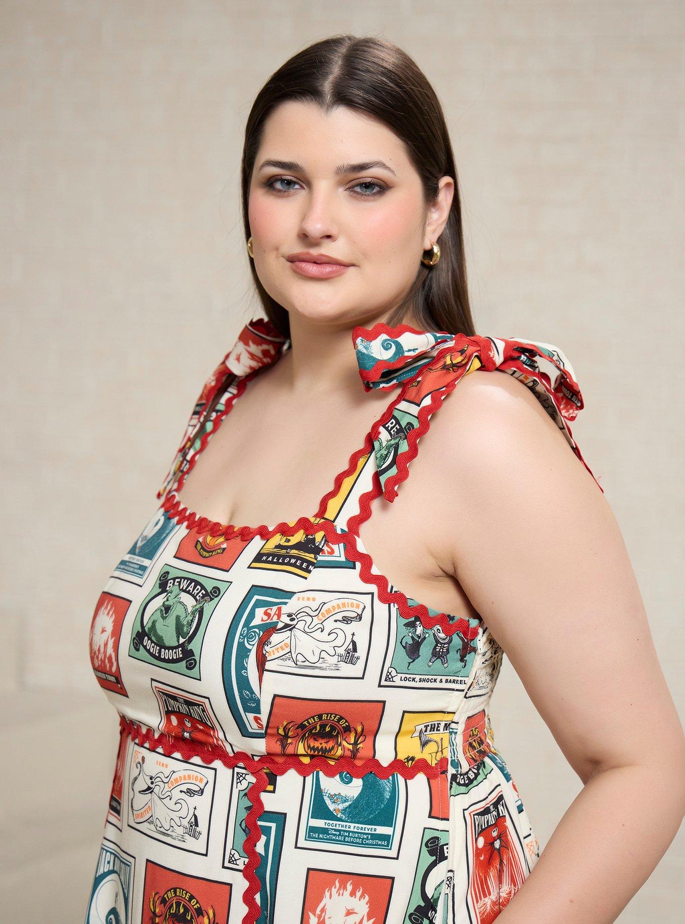 Disney The Nightmare Before Christmas Character Postcards Allover Print Plus Size Maxi Dress - BoxLunch Exclusive, , hi-res