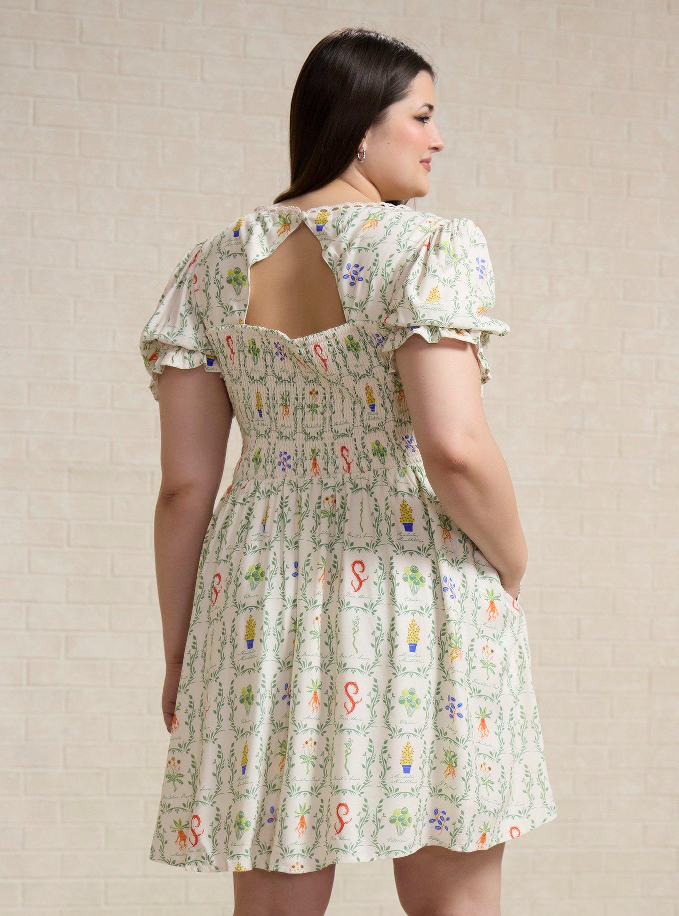 Harry Potter Herbology Plants Allover Print Plus Size Dress - BoxLunch Exclusive, BIRCH, alternate - view 3