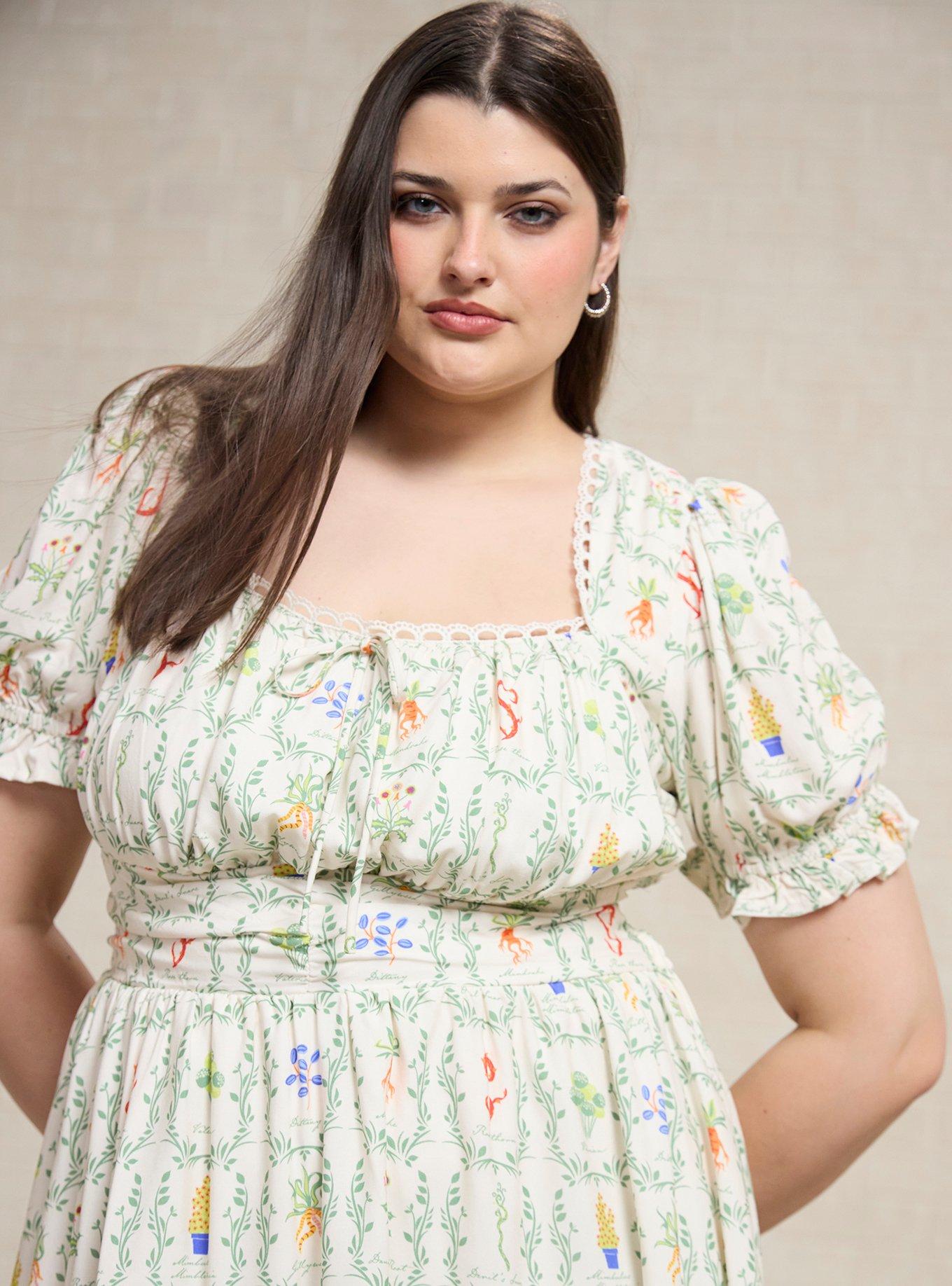 Harry Potter Herbology Plants Allover Print Plus Size Dress - BoxLunch Exclusive, BIRCH, alternate - view 4