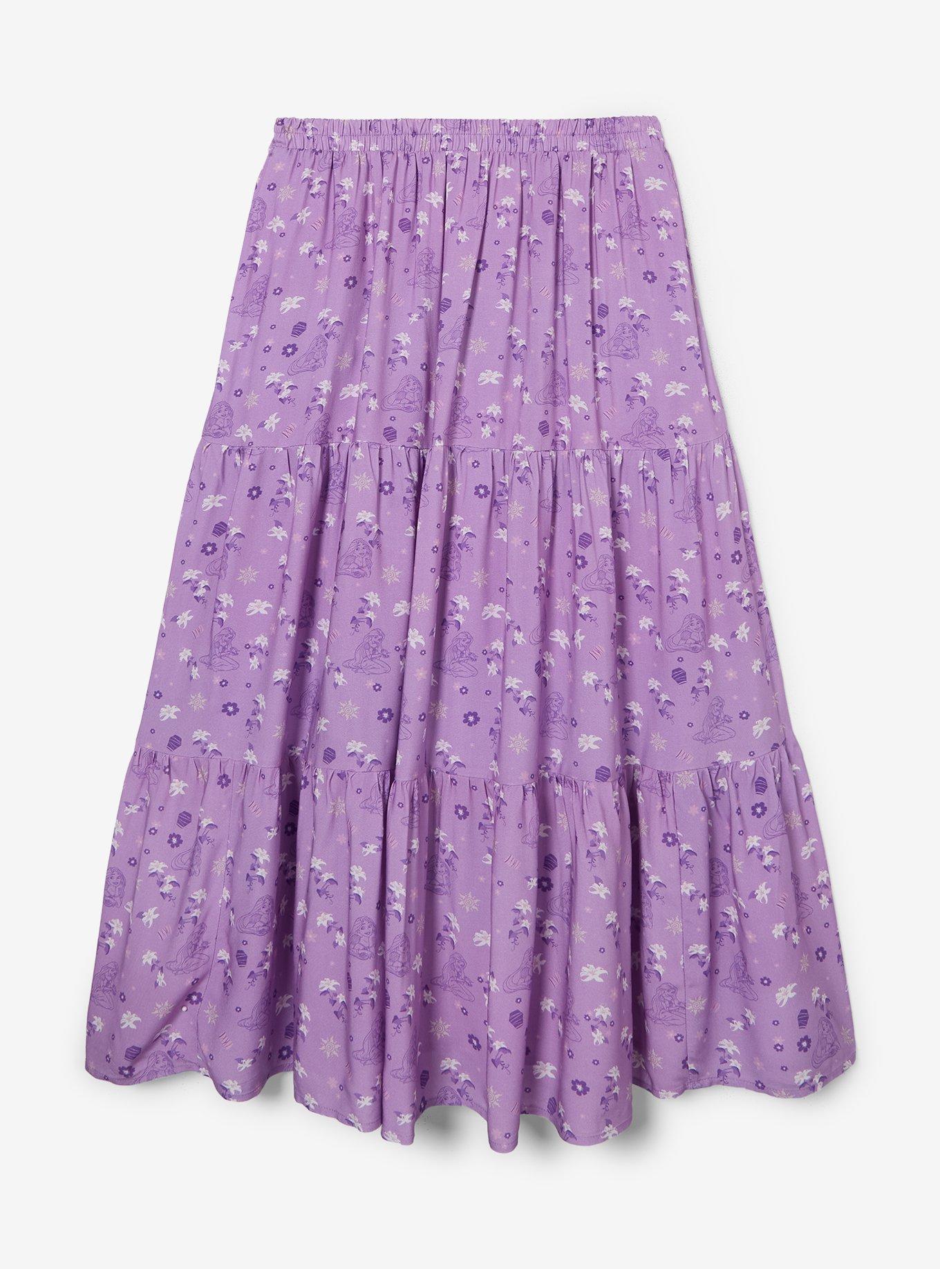 Disney Tangled Rapunzel Floral Allover Print Plus Size Maxi Skirt - BoxLunch Exclusive, , hi-res