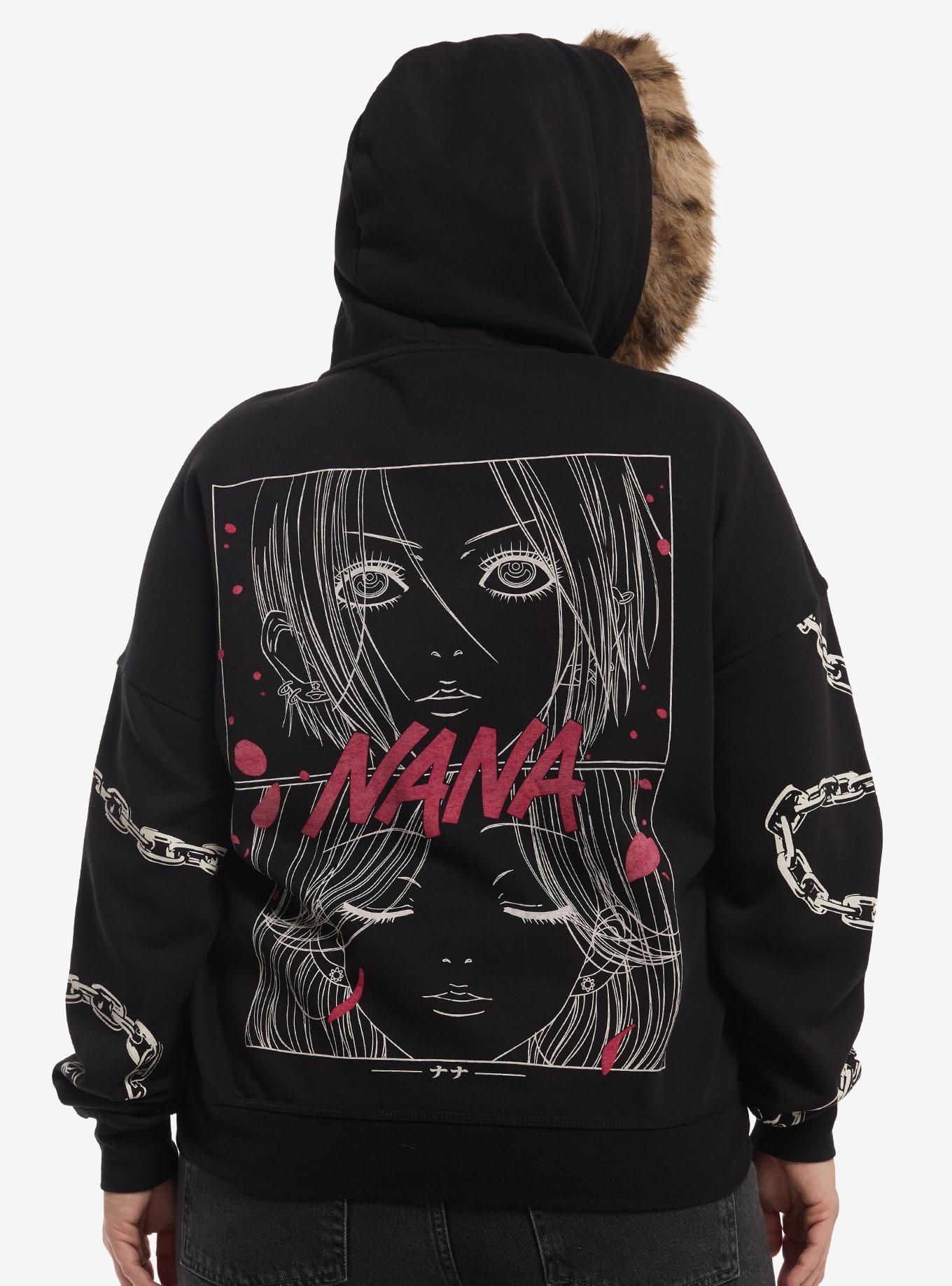 Nana Outline Art Fur Trim Girls Hoodie Plus Size, , hi-res
