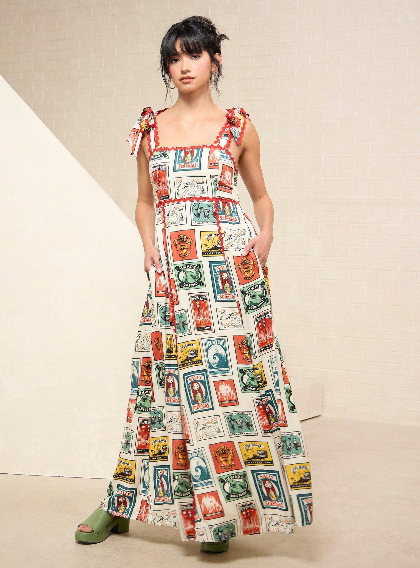 Disney The Nightmare Before Christmas Character Postcards Allover Print Maxi Dress - BoxLunch Exclusive, , hi-res