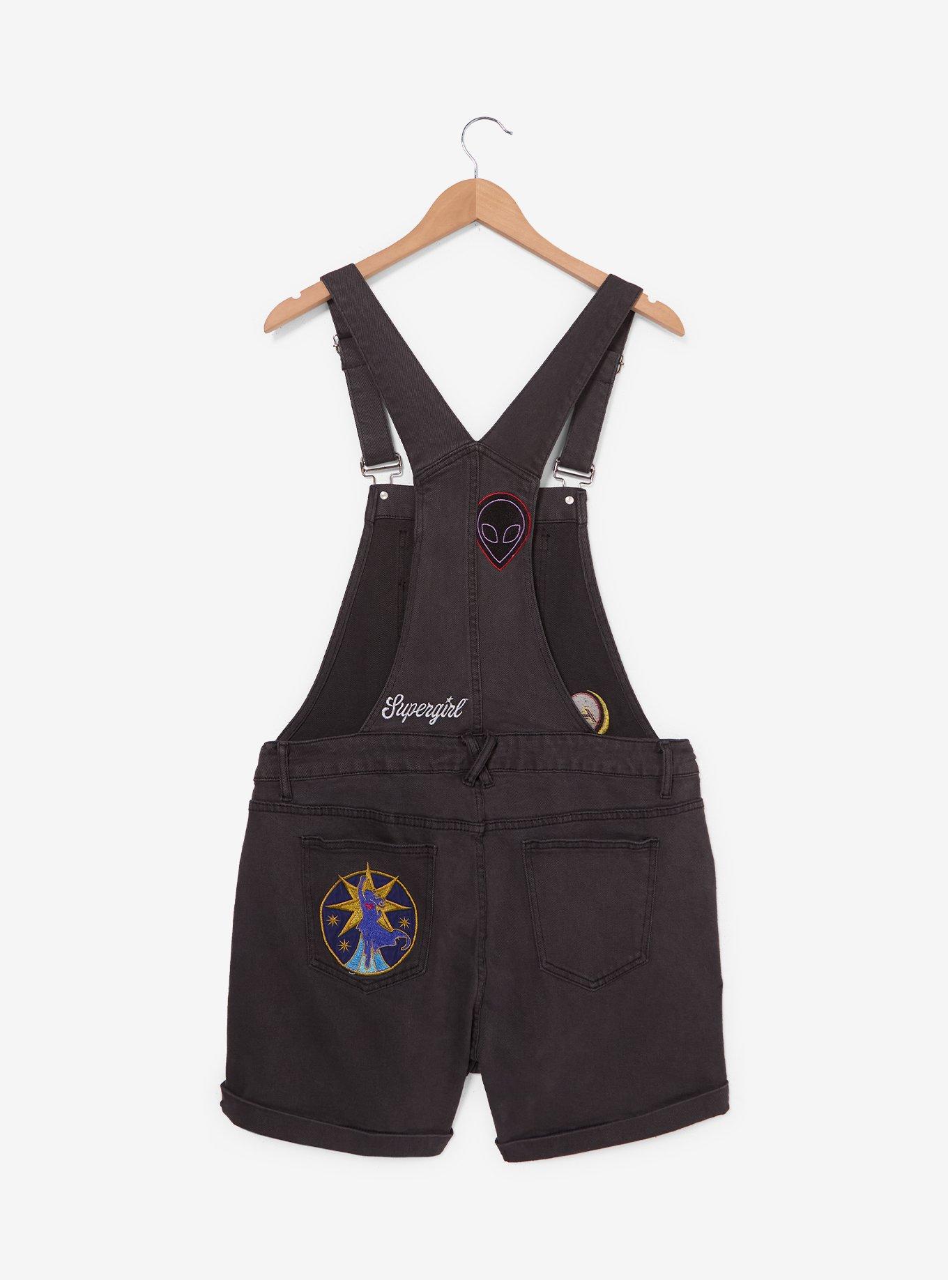 DC Comics Supergirl Patches Women's Short Overalls - BoxLunch Exclusive, DENIM, alternate