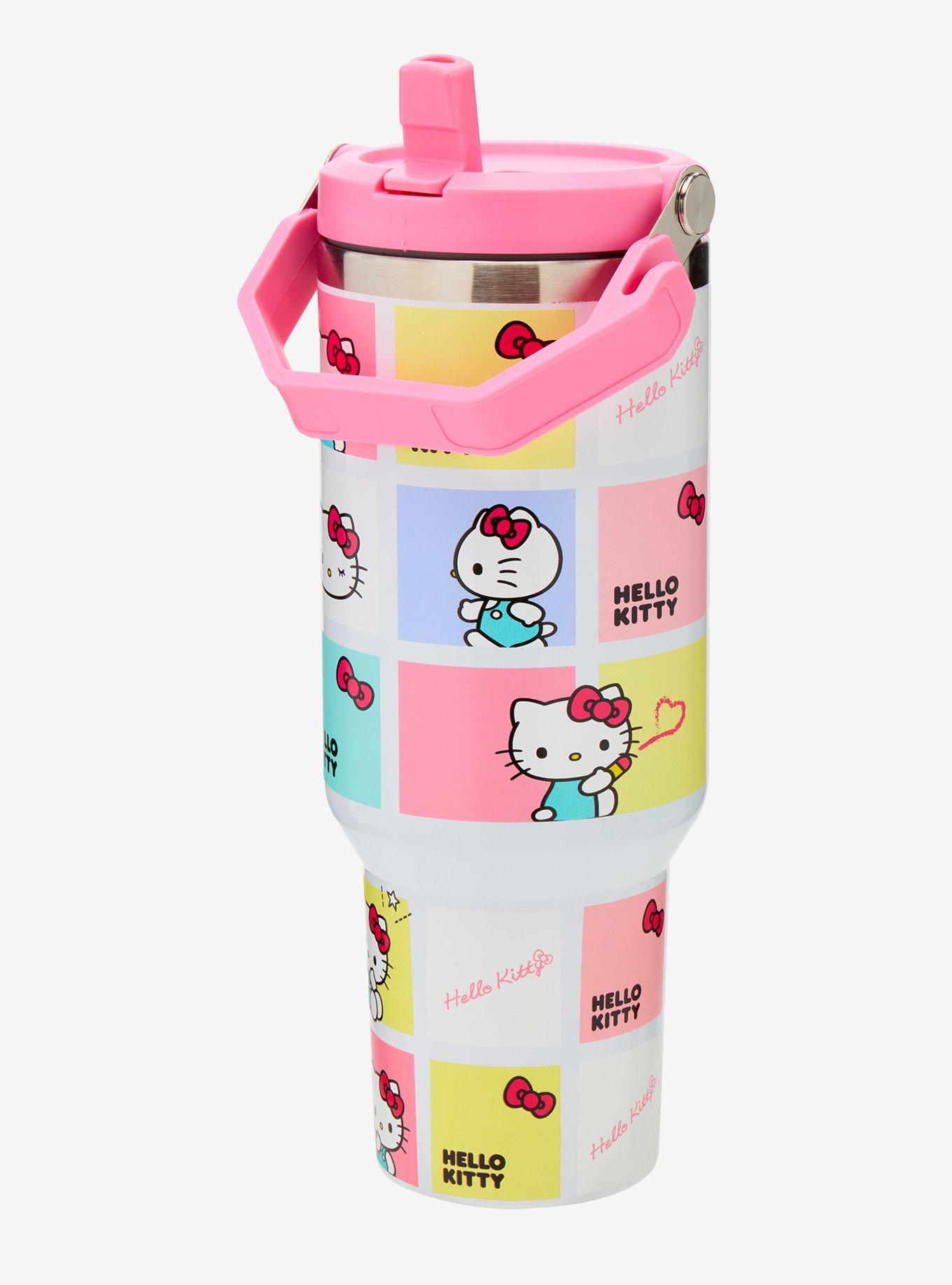 Hello Kitty Pastel Grid Stainless Steel Water Bottle, , hi-res