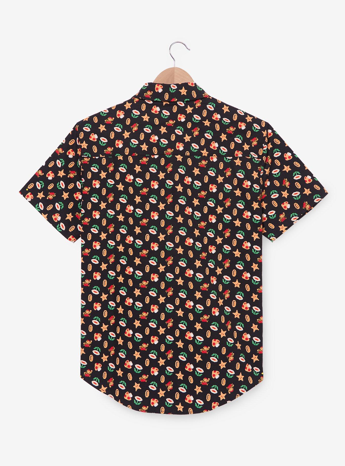 Nintendo Super Mario Bros Retro Icons Allover Print Woven Button-Up - BoxLunch Exclusive, , hi-res