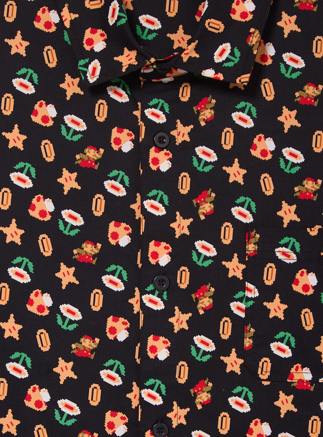 Nintendo Super Mario Bros Retro Icons Allover Print Woven Button-Up - BoxLunch Exclusive