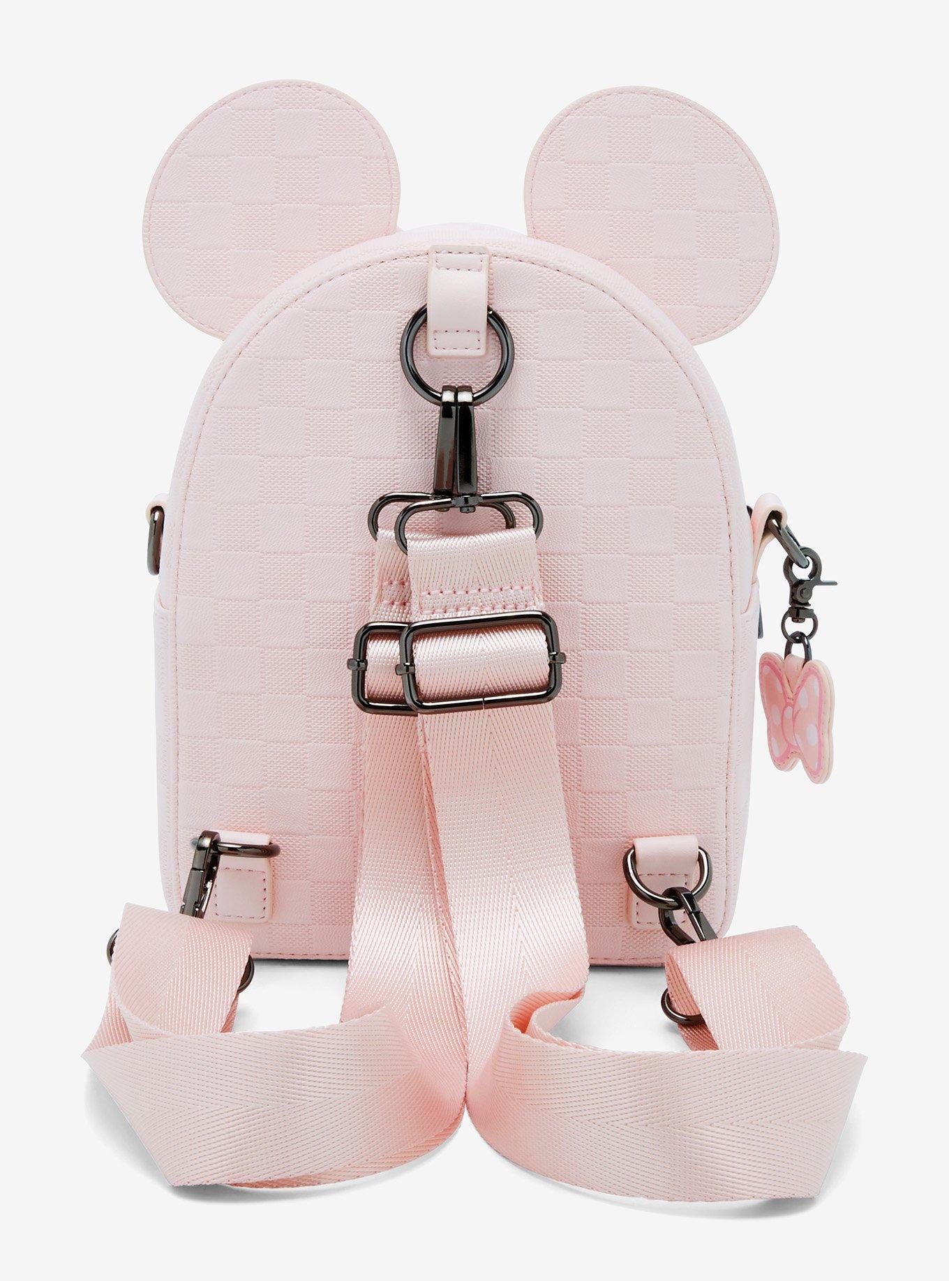 Loungefly Disney Minnie Mouse Light Pink Checkered Figural Convertible Crossbody Bag, , alternate - view 3