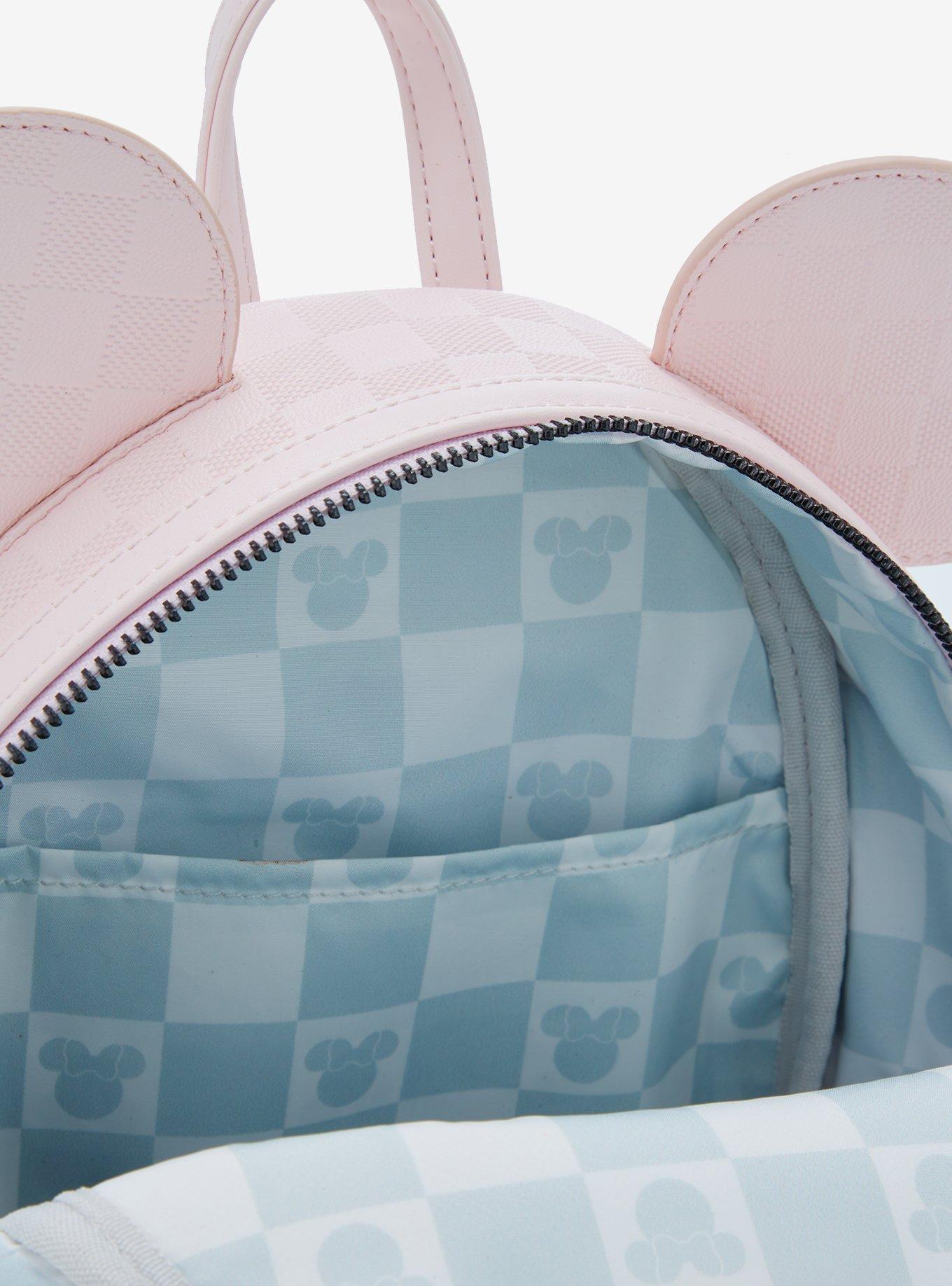 Loungefly Disney Minnie Mouse Light Pink Checkered Figural Mini Backpack, , alternate - view 4