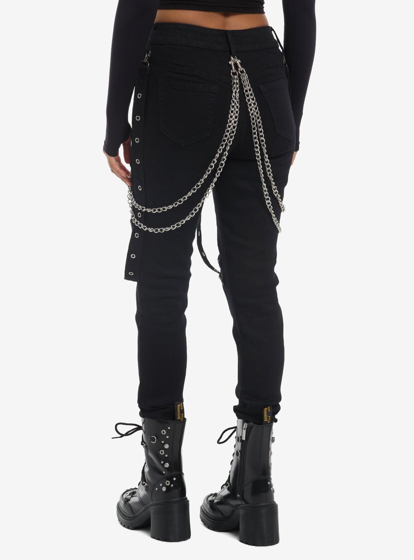 Social Collision Double Chain & Grommet Suspenders Super Skinny Jeans, , hi-res