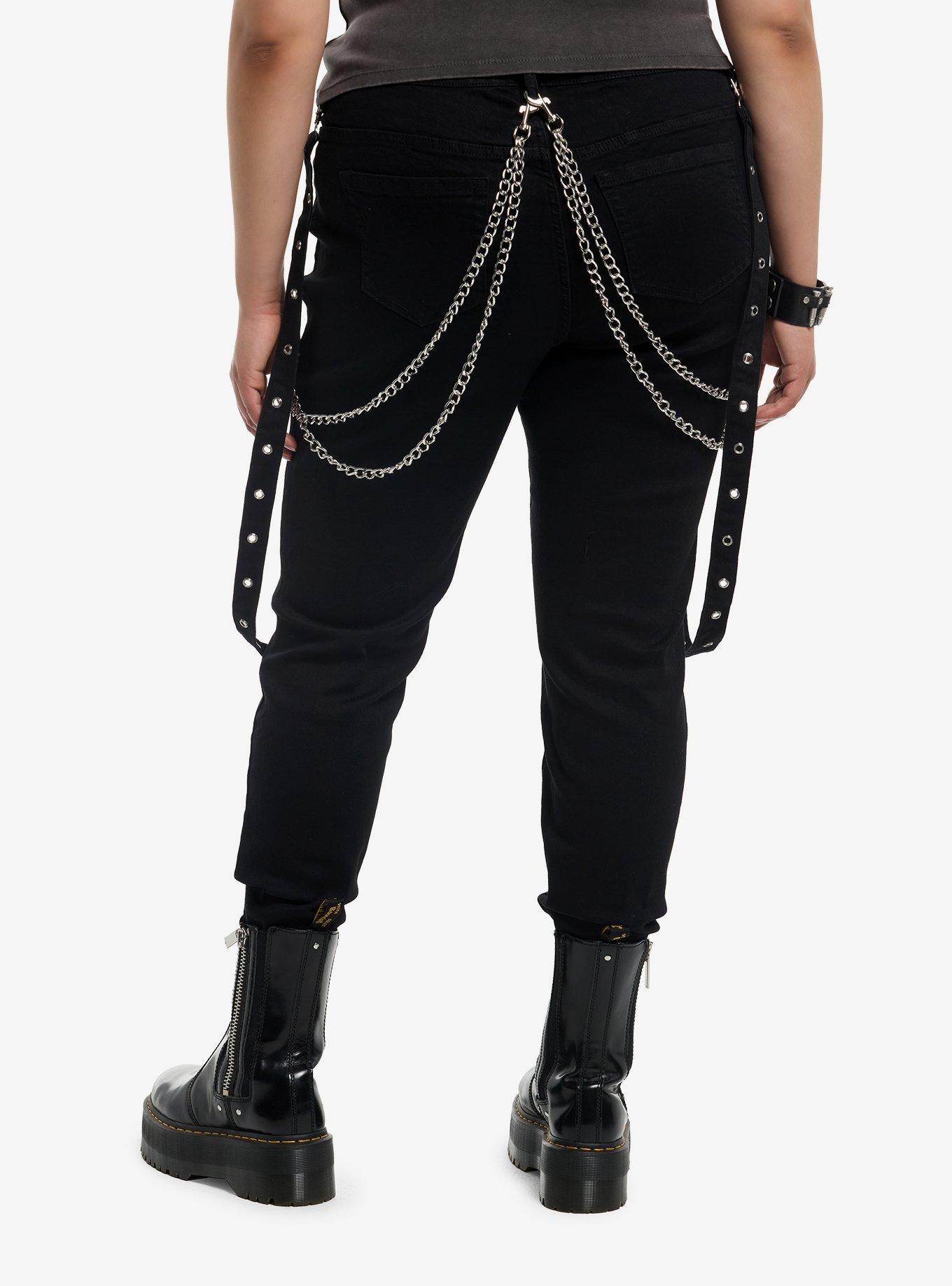 Social Collision Double Chain & Grommet Suspenders Super Skinny Jeans Plus Size, , hi-res