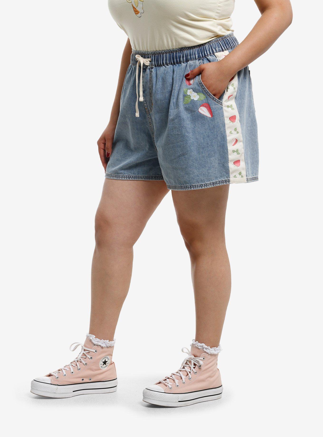Mofusand Strawberry Denim Mom Shorts Plus Size, MULTI, alternate
