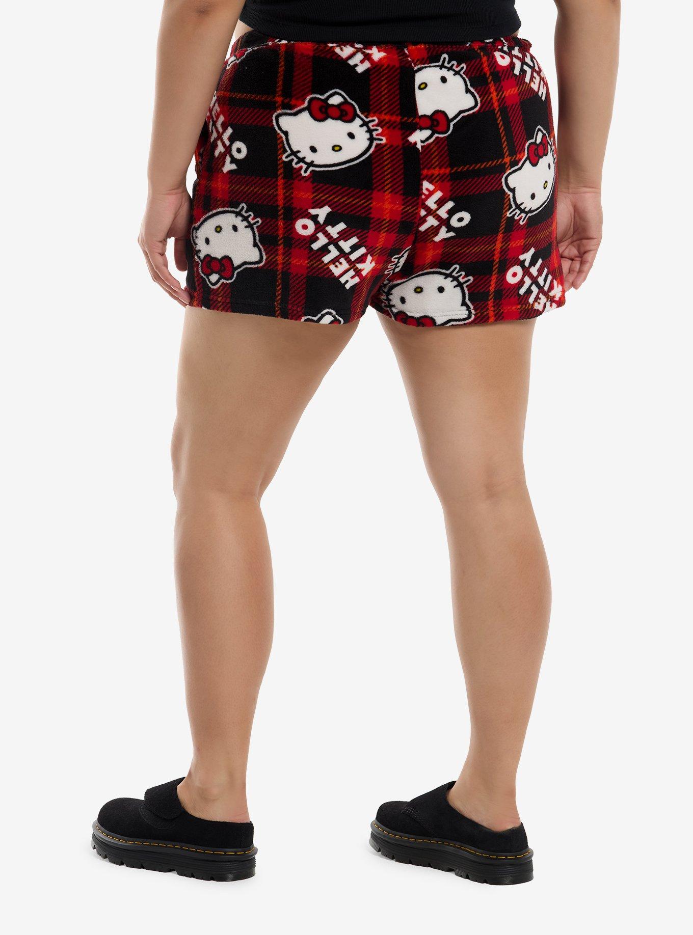 Hello Kitty Plaid Plush Lounge Shorts Plus Size, , hi-res