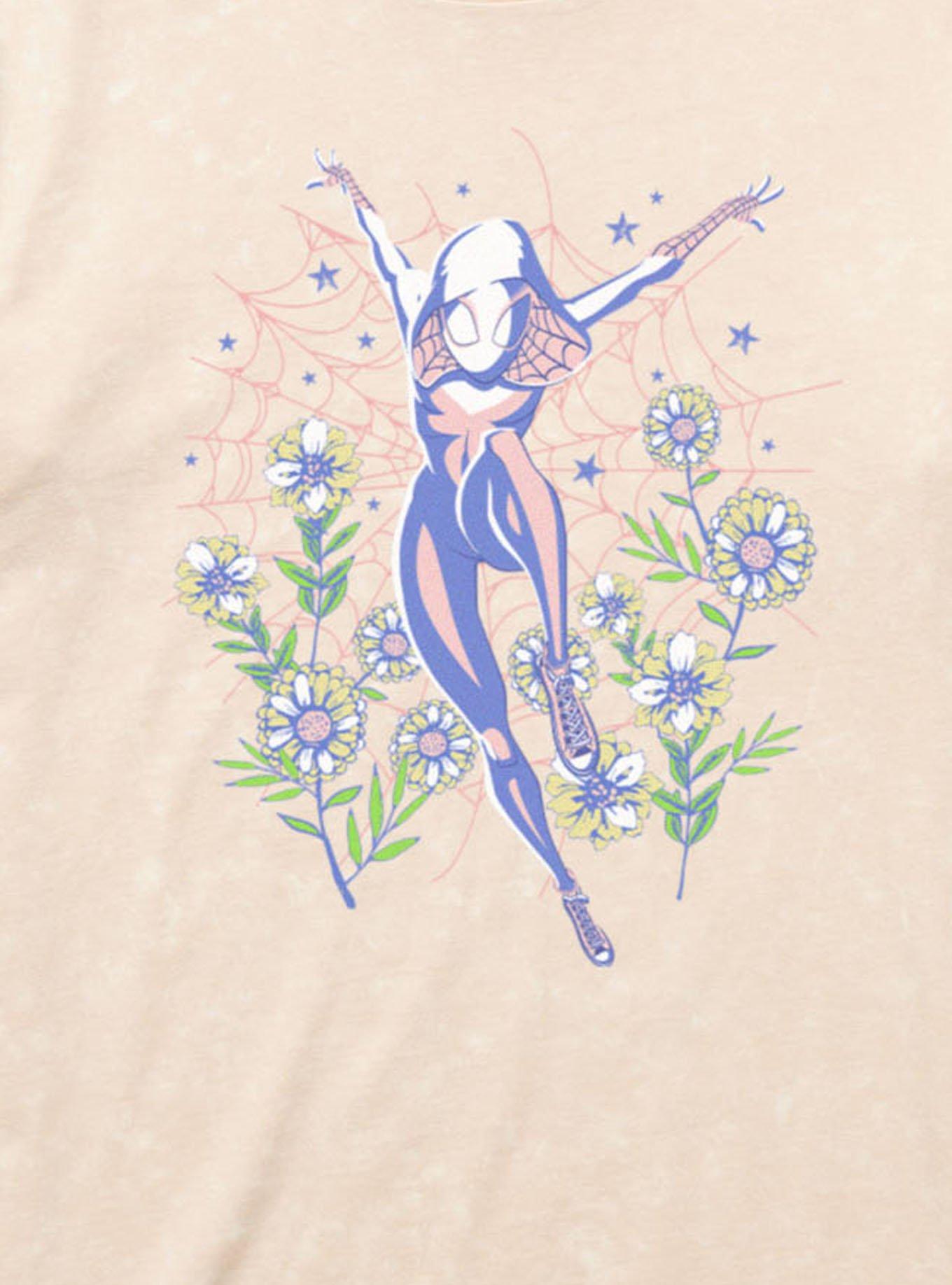Marvel Spider-Gwen Ghost Spider Floral Web Mineral Wash T-Shirt Hot Topic Exclusive, , hi-res